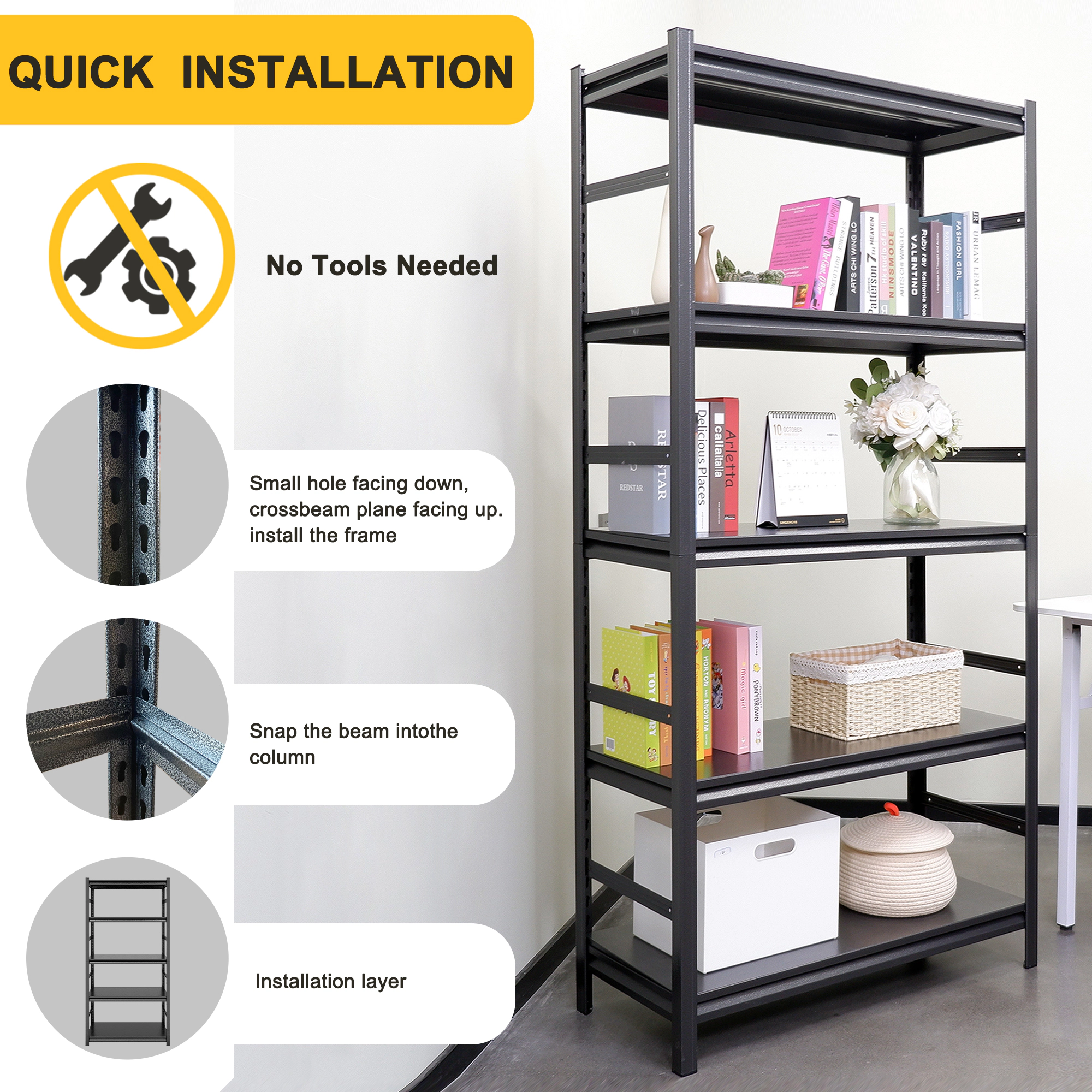Flynama 5 Tier Heavy Duty Steel Shelving 78 in. H Adjustable Storage Rack for Kitchen and Garage Easy Assembly