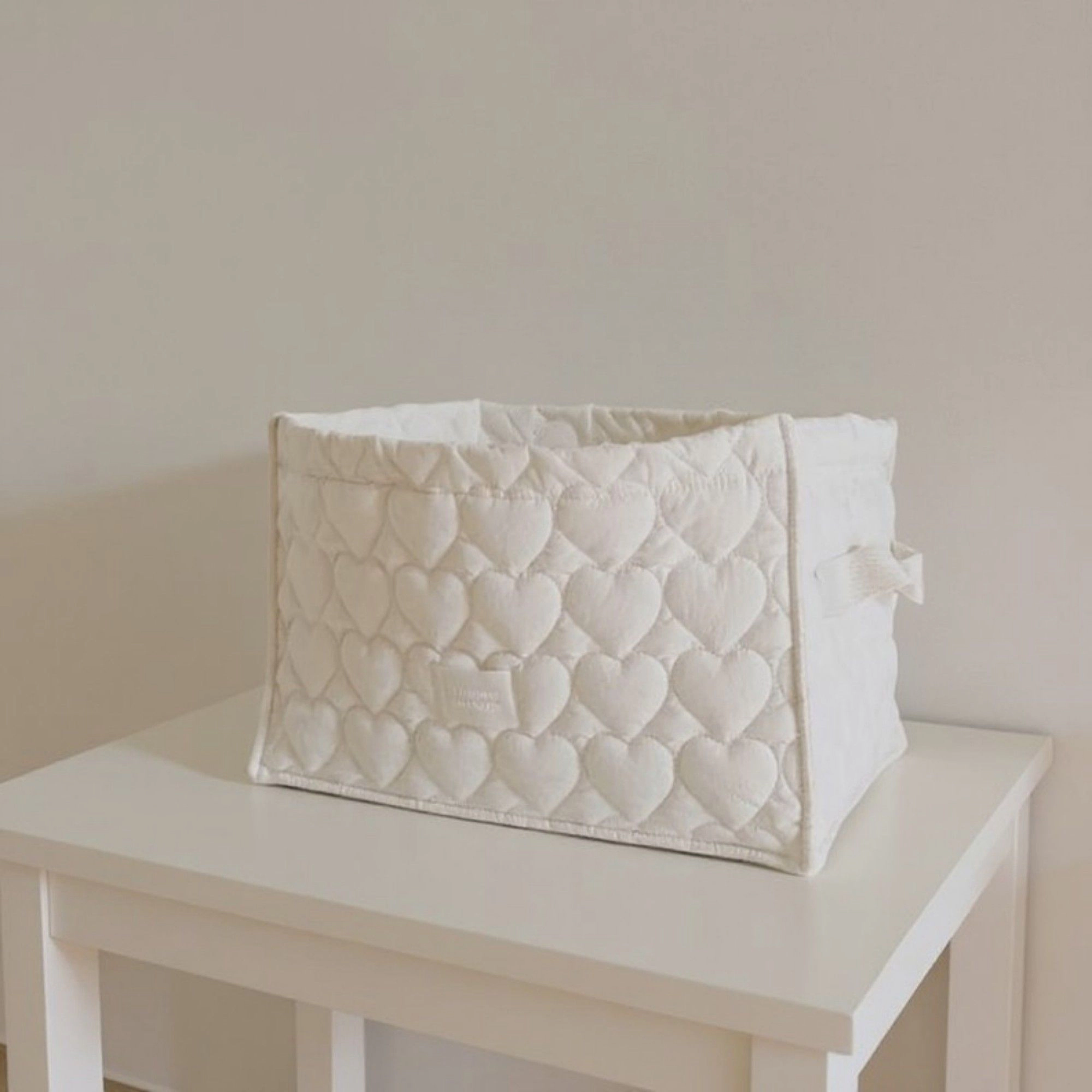 Alilang Unisex Quilted Square Storage Basket with Heart Pattern and Side Handles