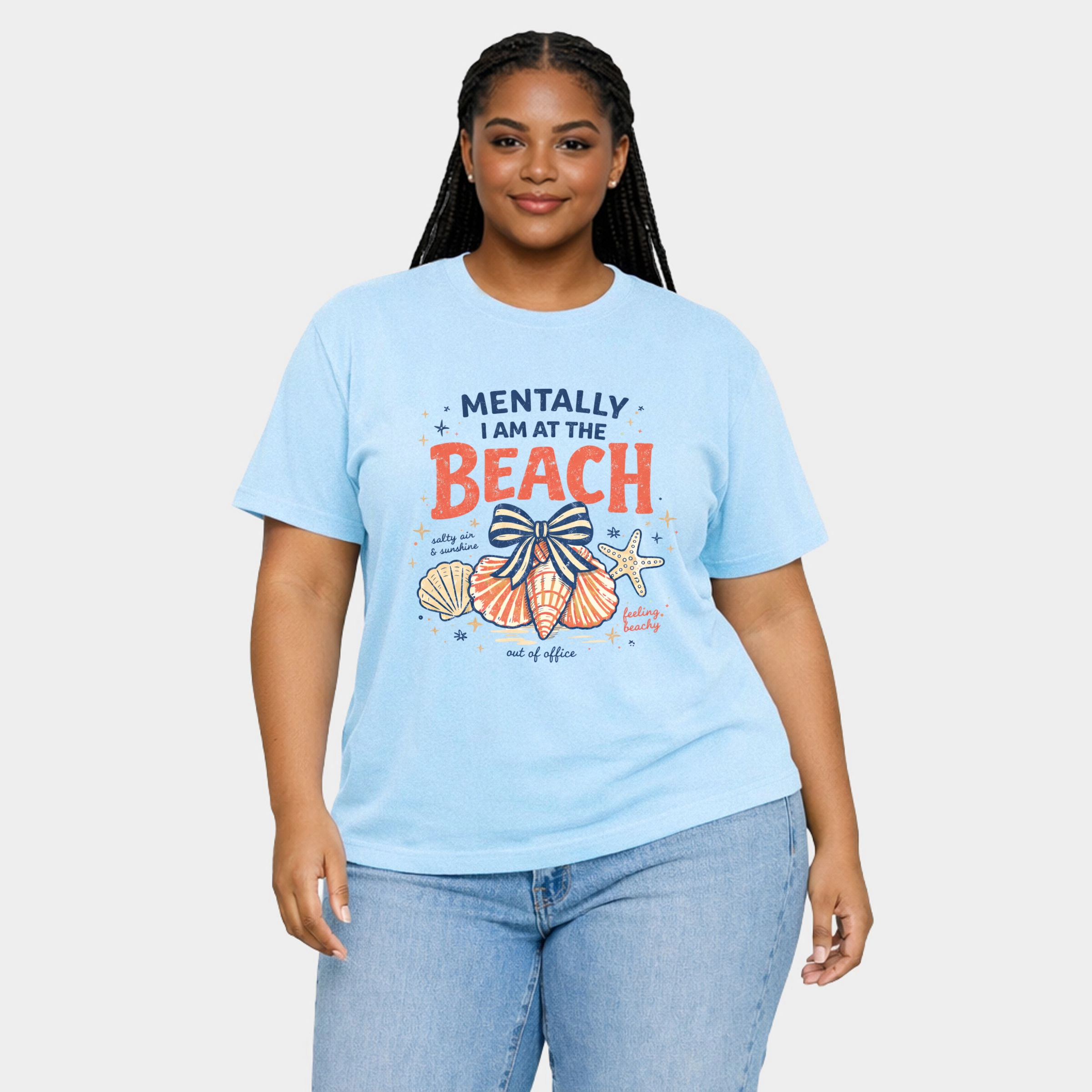 Simply Sage Market - Mentally I Am At The Beach Women's Plus Sized Garment Dyed Graphic T-Shirt