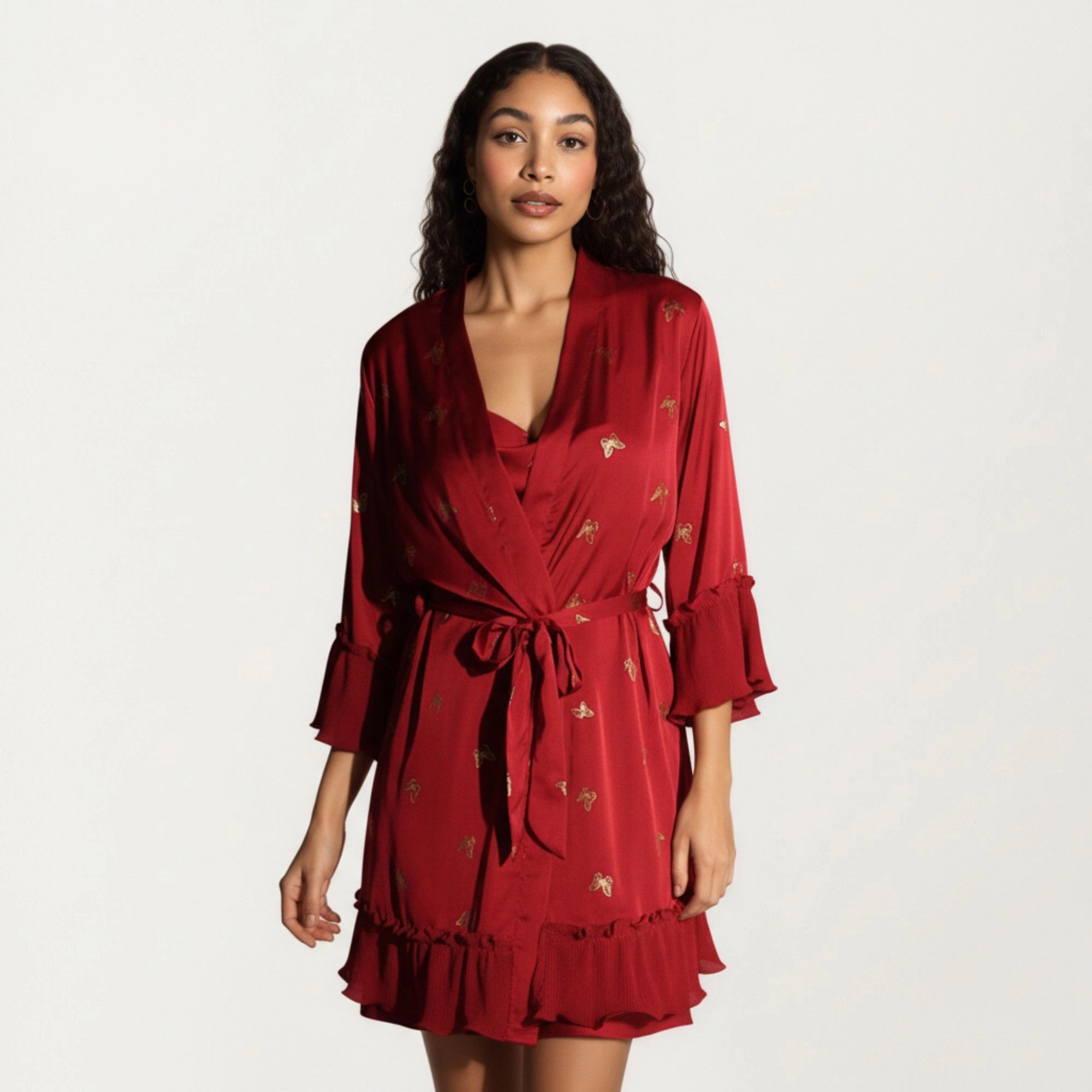 Anna-Kaci Women's Satin Bow Print Slip Dress with Spaghetti Straps and Soft Draped Neckline for a Smooth Elegant Look