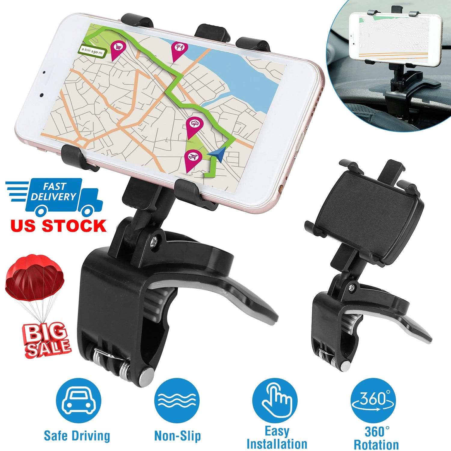 GBruno 360° Rotating Dashboard Phone Holder