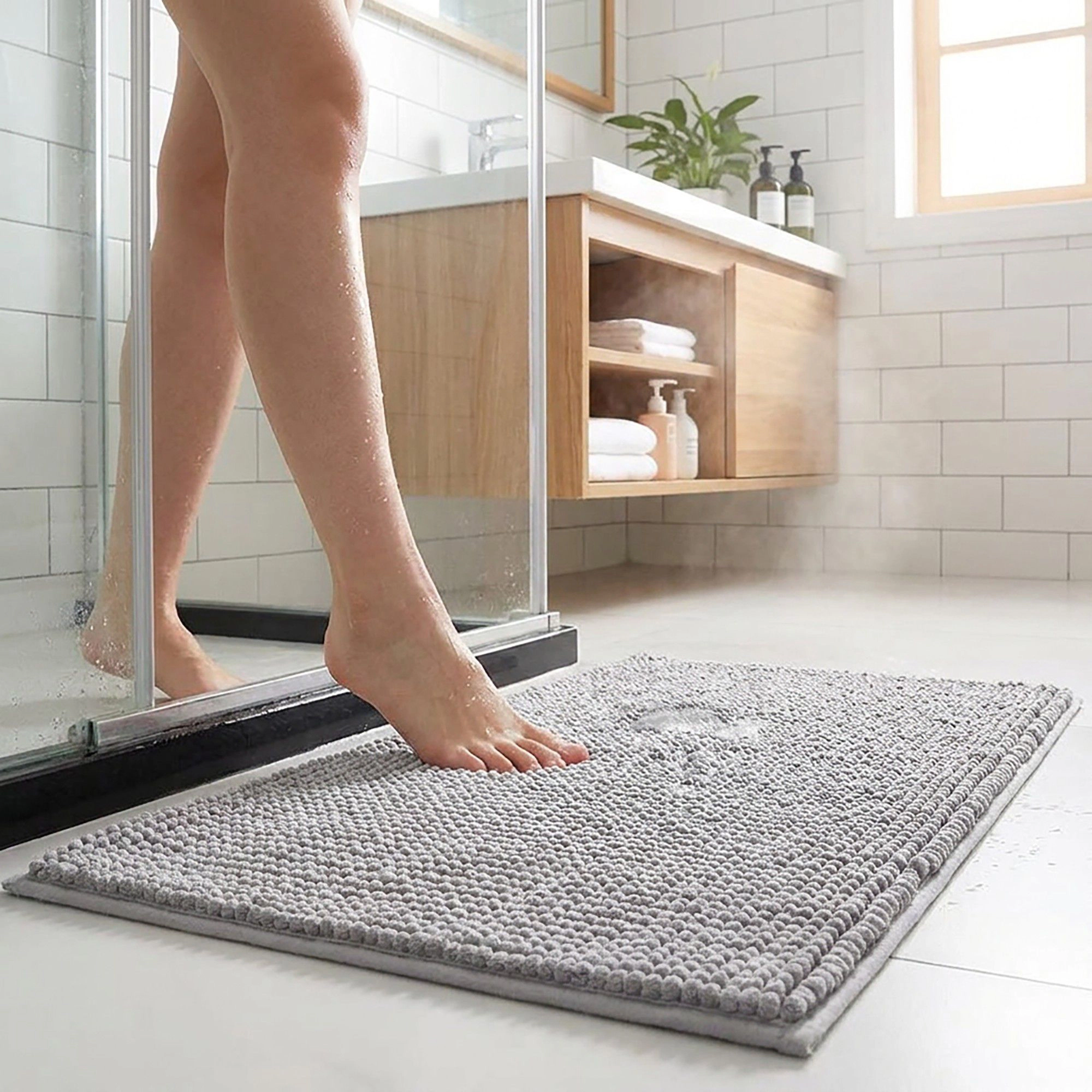 Alilang Unisex Chenille Bath Mat with Plush Pebble Texture and Non Slip Backing