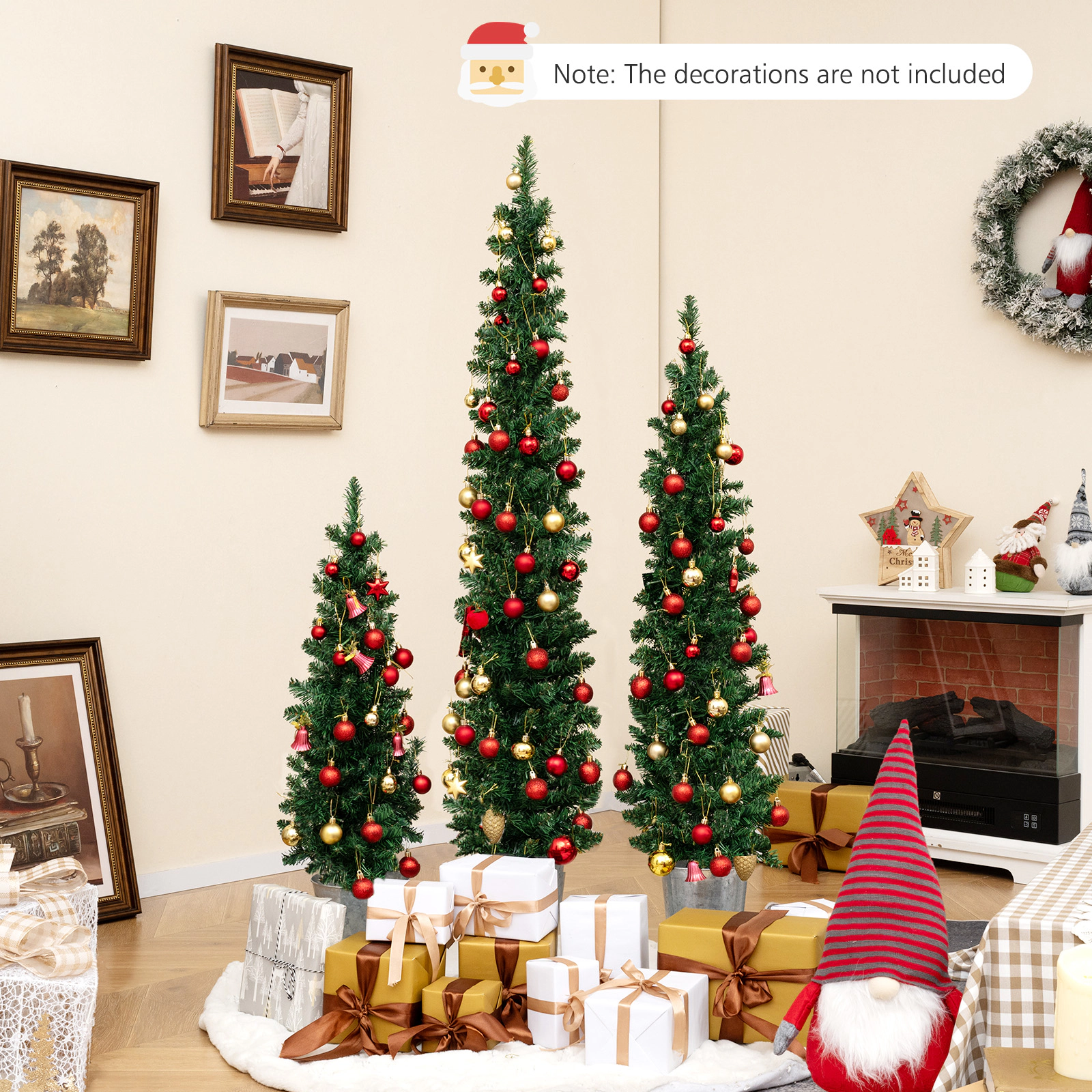 LJG Set of 3 Pre-Lit Artificial Christmas Trees with 230 Warm White LED Lights