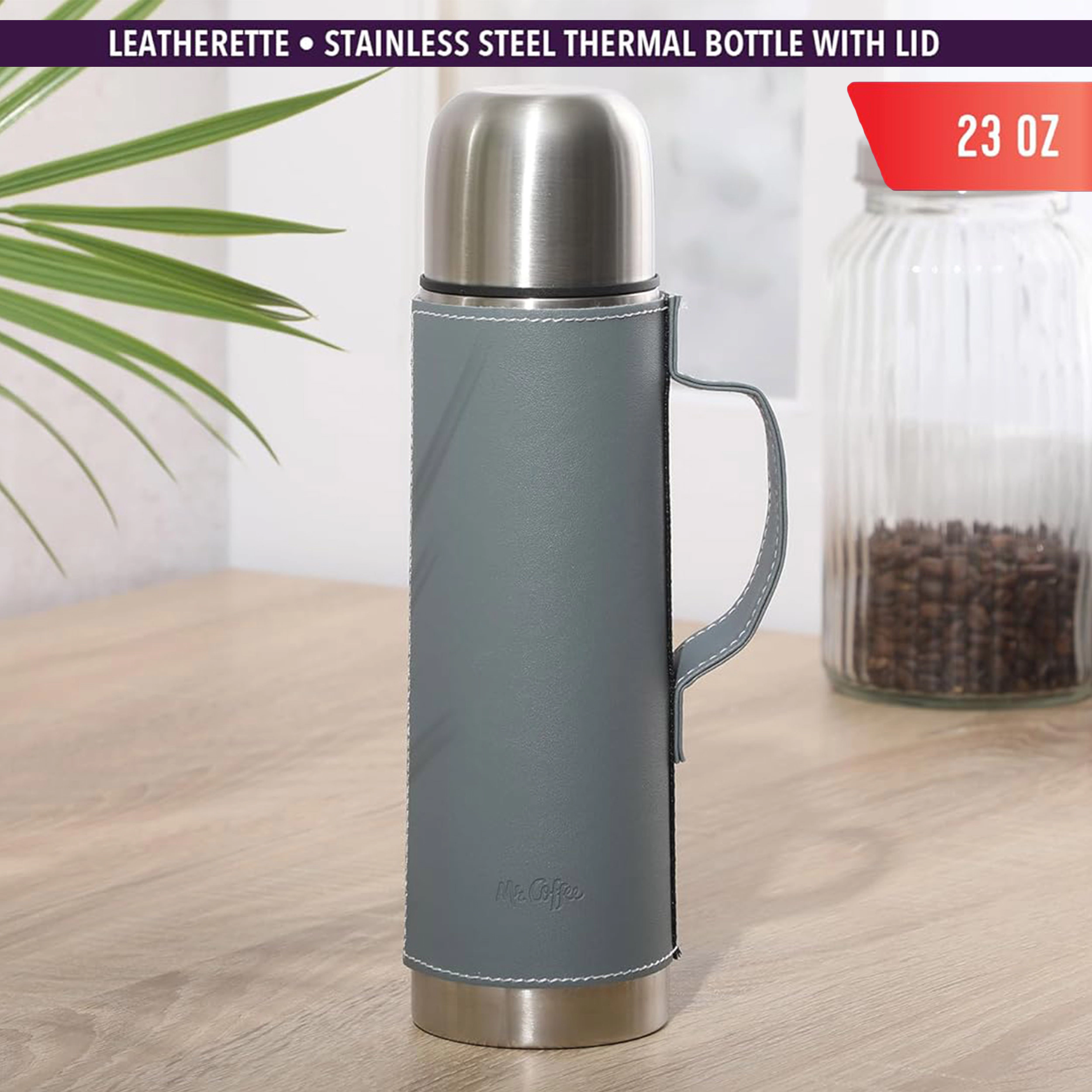 Mr. Coffee Leatherette Stainless Steel 23oz Thermal Bottle with Lid