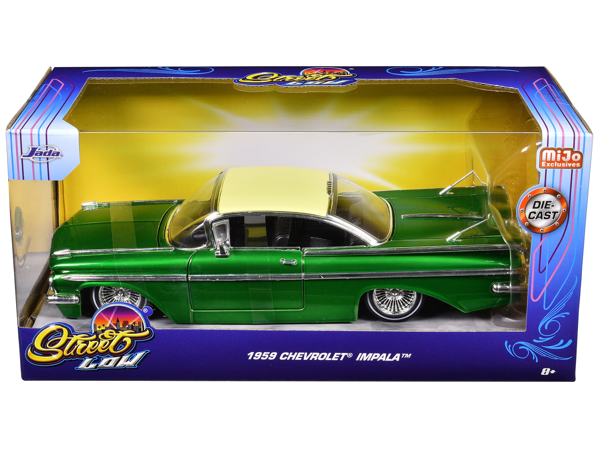 Jada 1959 Chevrolet Impala Lowrider Green Metallic with Cream Top and Wire Wheels "Street Low" Series 1/24
