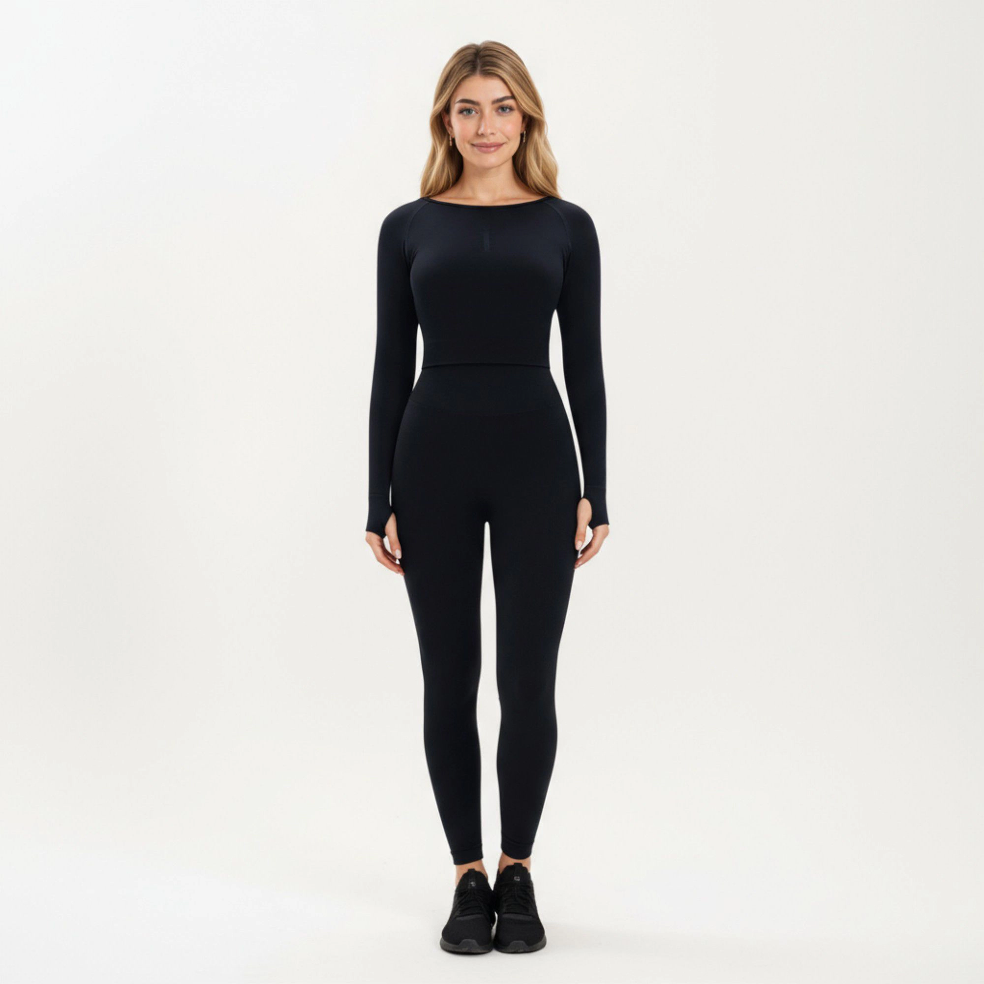 Anna-Kaci Women's Seamless Long Sleeve Cropped Top with Thumbhole Cuffs and Fitted Waistband