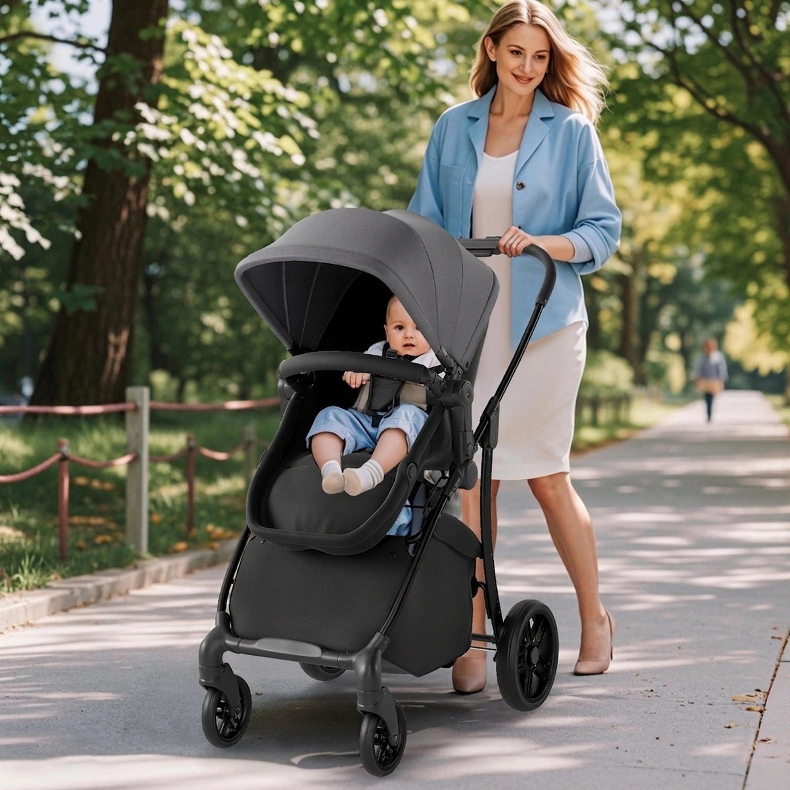 SUGIFT 2-in-1 Baby Stroller with Bassinet Mode and Reversible Seat 33-lb Capacity Ages 6-36 Months Black/Dark Gray
