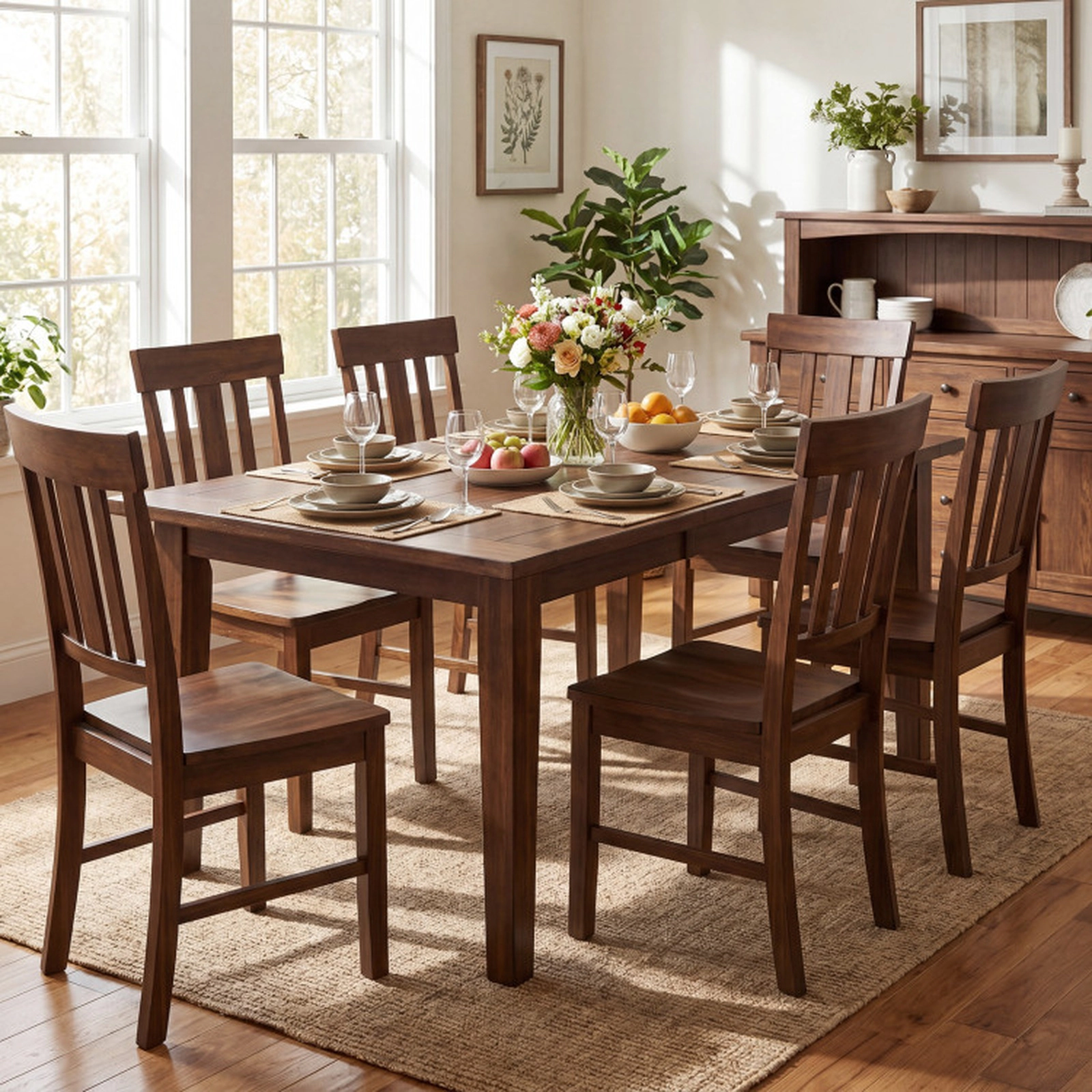 SUGIFT Set of 4 Dark Brown Rubber Wood Dining Chairs with High Slat Backrests 17-in W 38-in H 397-lb Per Chair