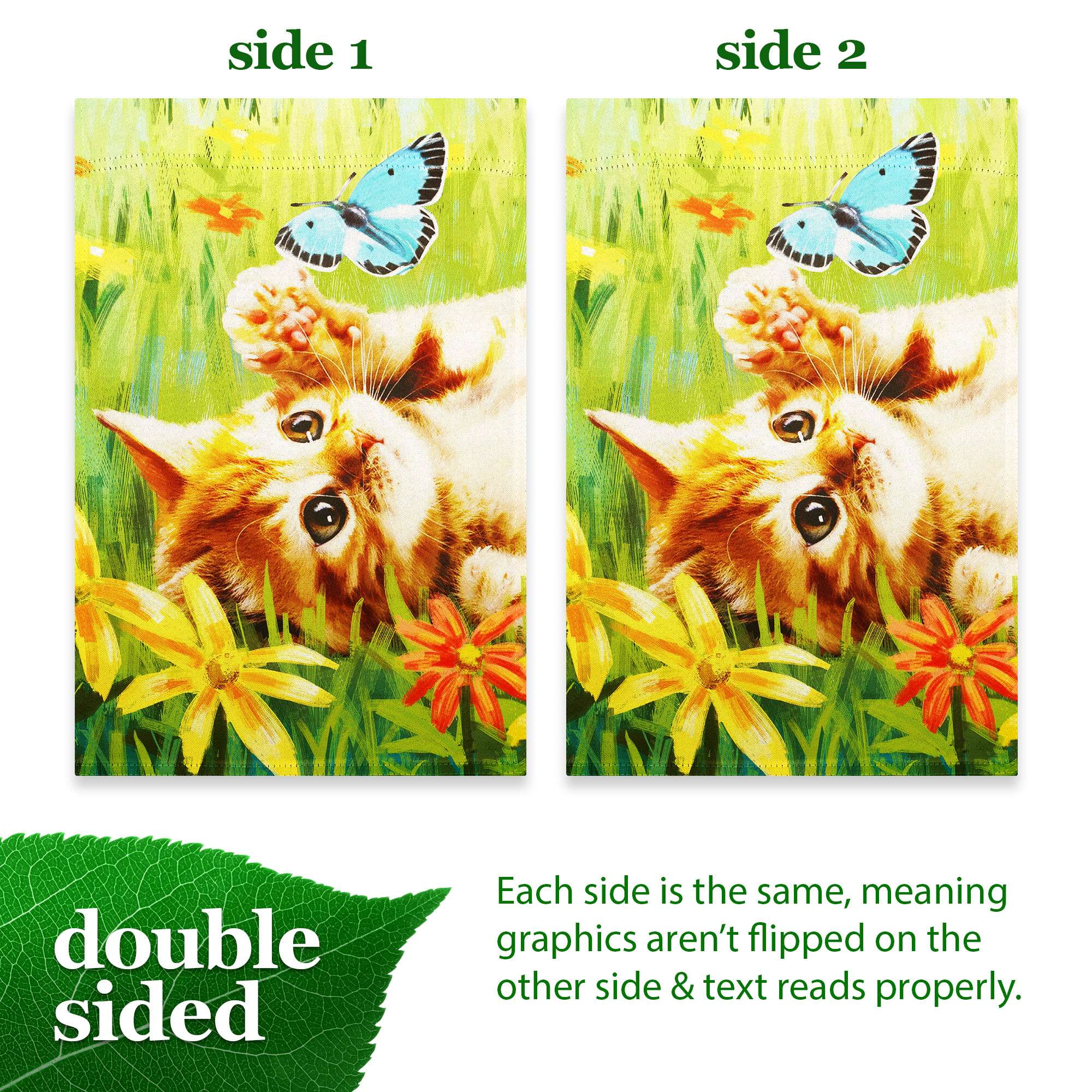 G128 12x18 Inch Kitten Butterfly Flowers Double-Sided Garden Flag, Spring Outdoor Lawn Decoration