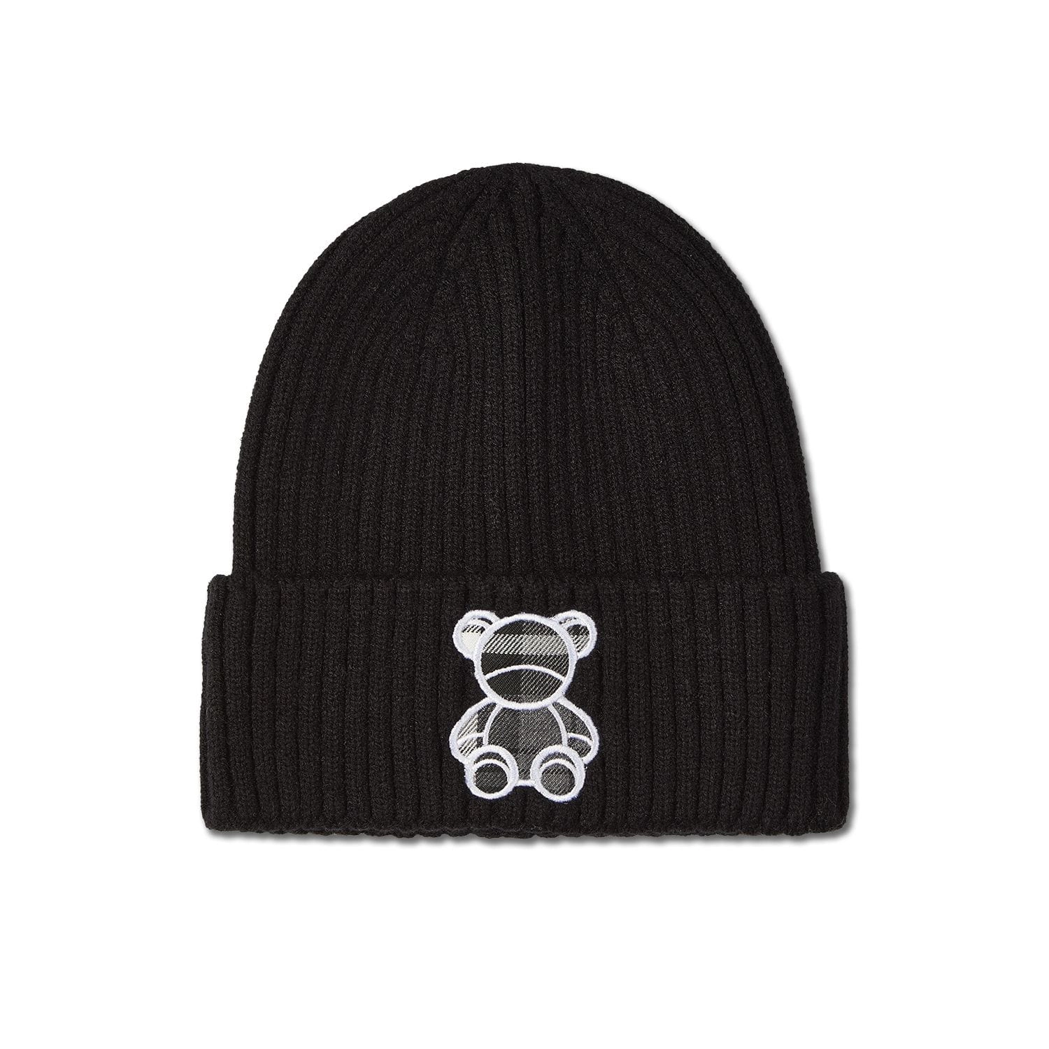 Memoi Kids Unisex "Plaid Bear" Ribbed Rayon-Blend Embroidered Beanie