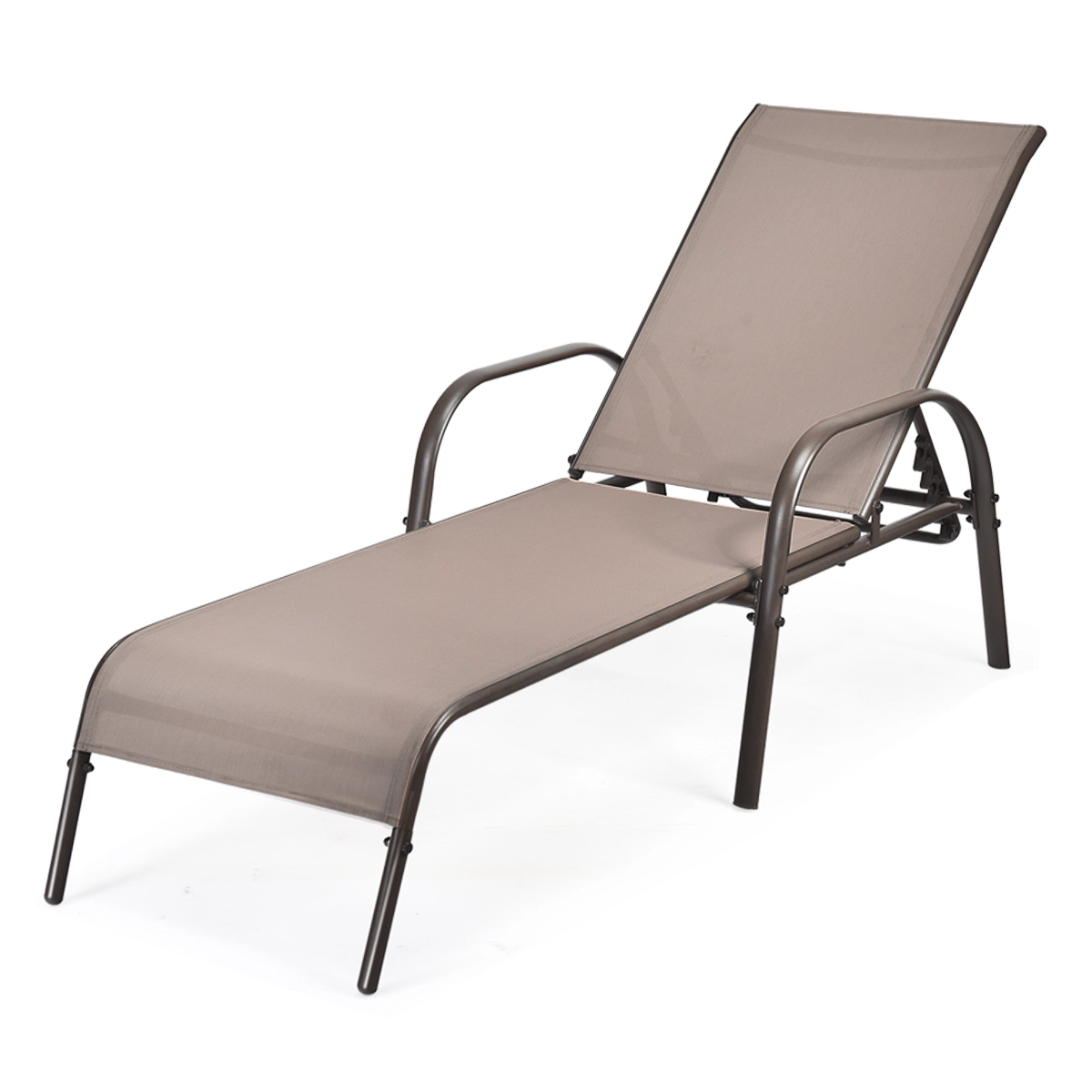 SUGIFT 2-Piece Adjustable Outdoor Patio Chaise Lounge Chair Set Fabric Seat Reclining Armrests 350-lb Capacity Brown
