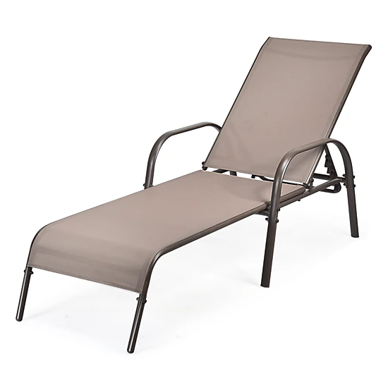 SUGIFT 2-Piece Adjustable Outdoor Patio Chaise Lounge Chair Set Fabric Seat Reclining Armrests 350-lb Capacity Brown