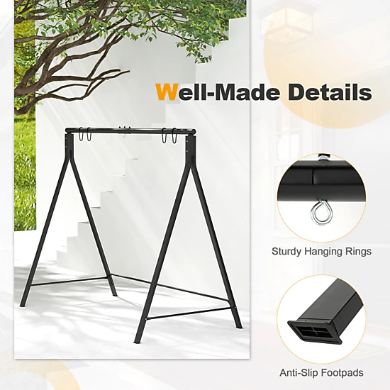Hivvago Black Metal Swing Stand A-Frame For Patio Hammock Outdoor Garden Porch Base
