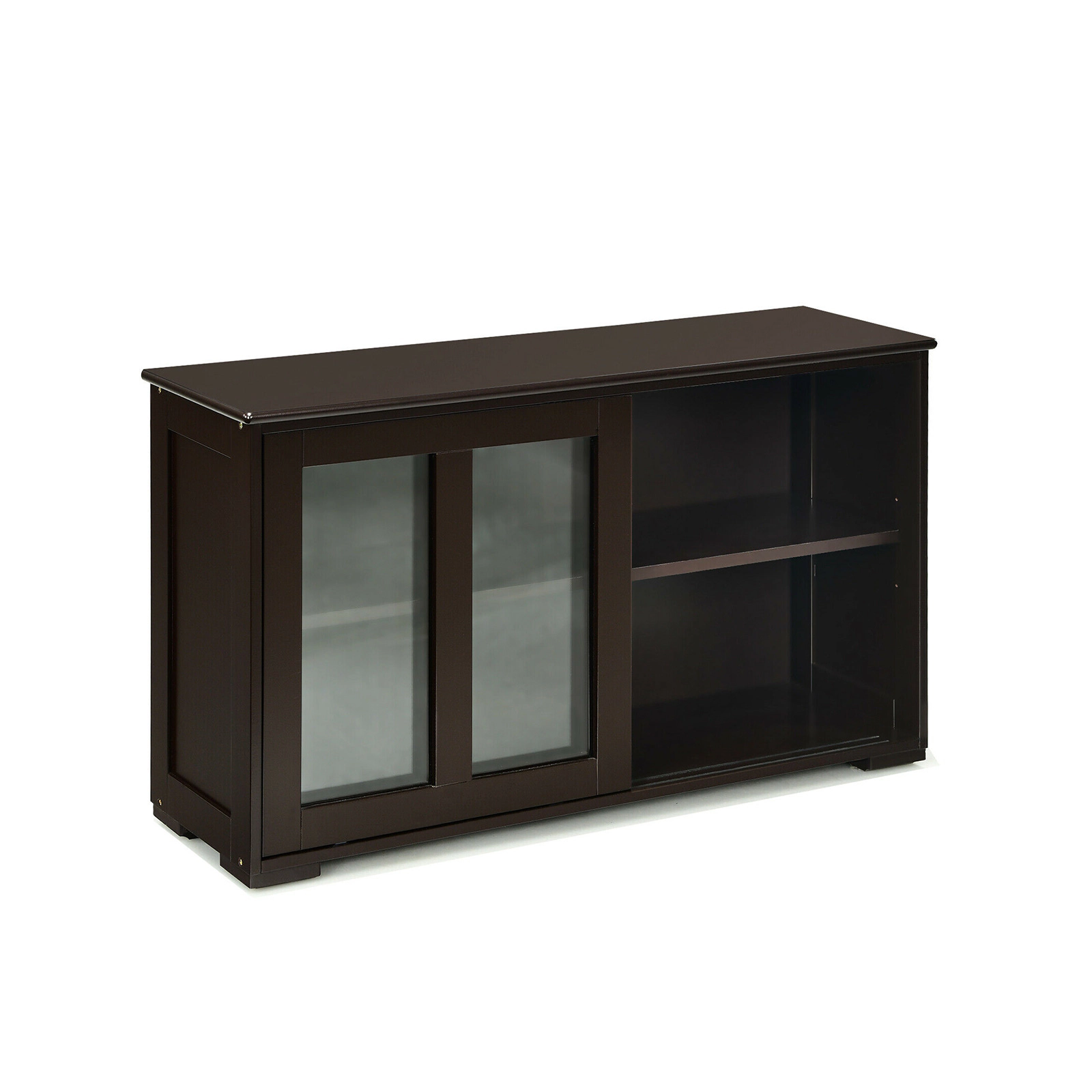 SUGIFT Sliding Tempered Glass Doors Adjustable Shelf Sideboard Cupboard 42-in x 13-in x 24.5-in 2 Shelves Brown