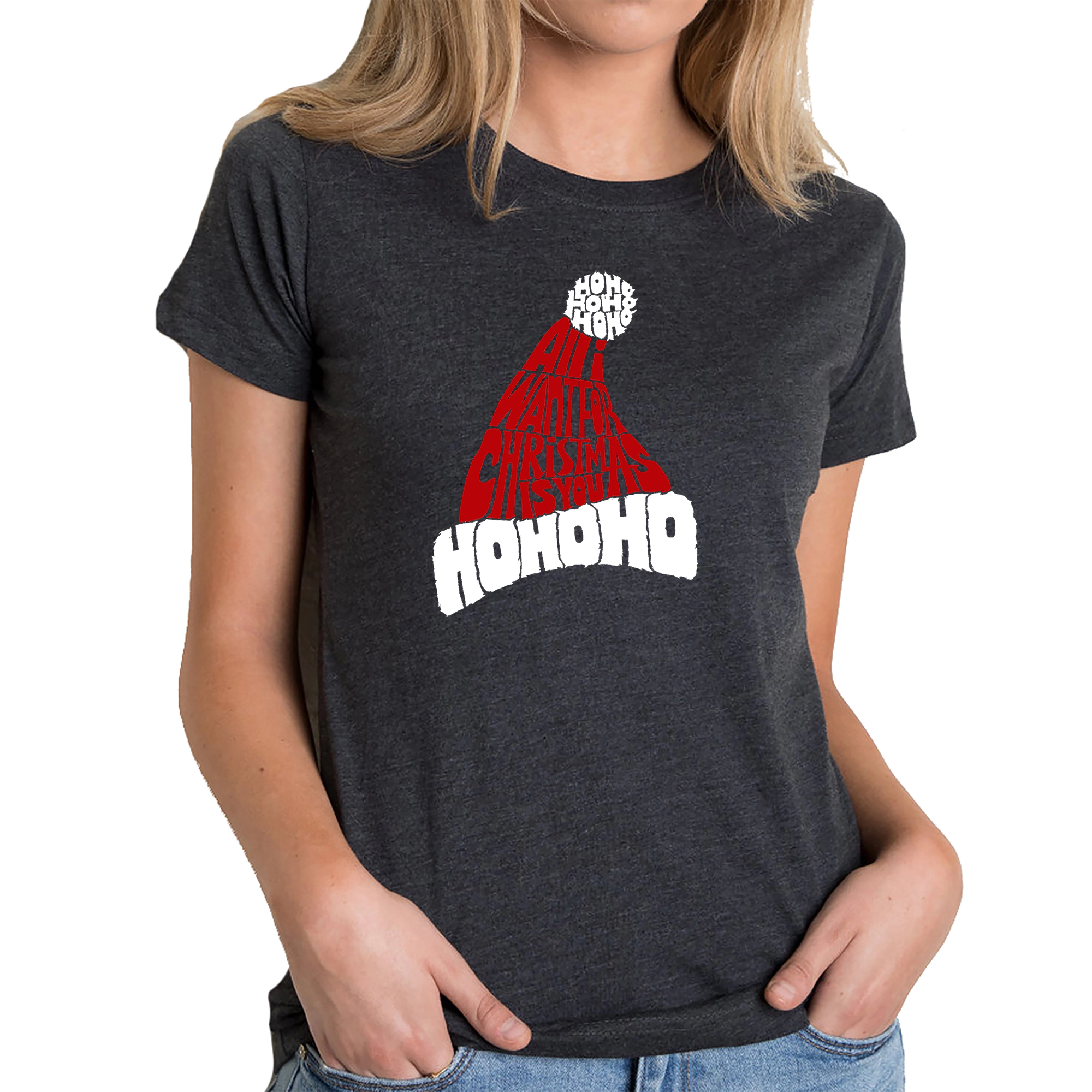LA Pop Art Women's Cotton/Poly Blend Word TShirt - All I Want For Christmas Is You