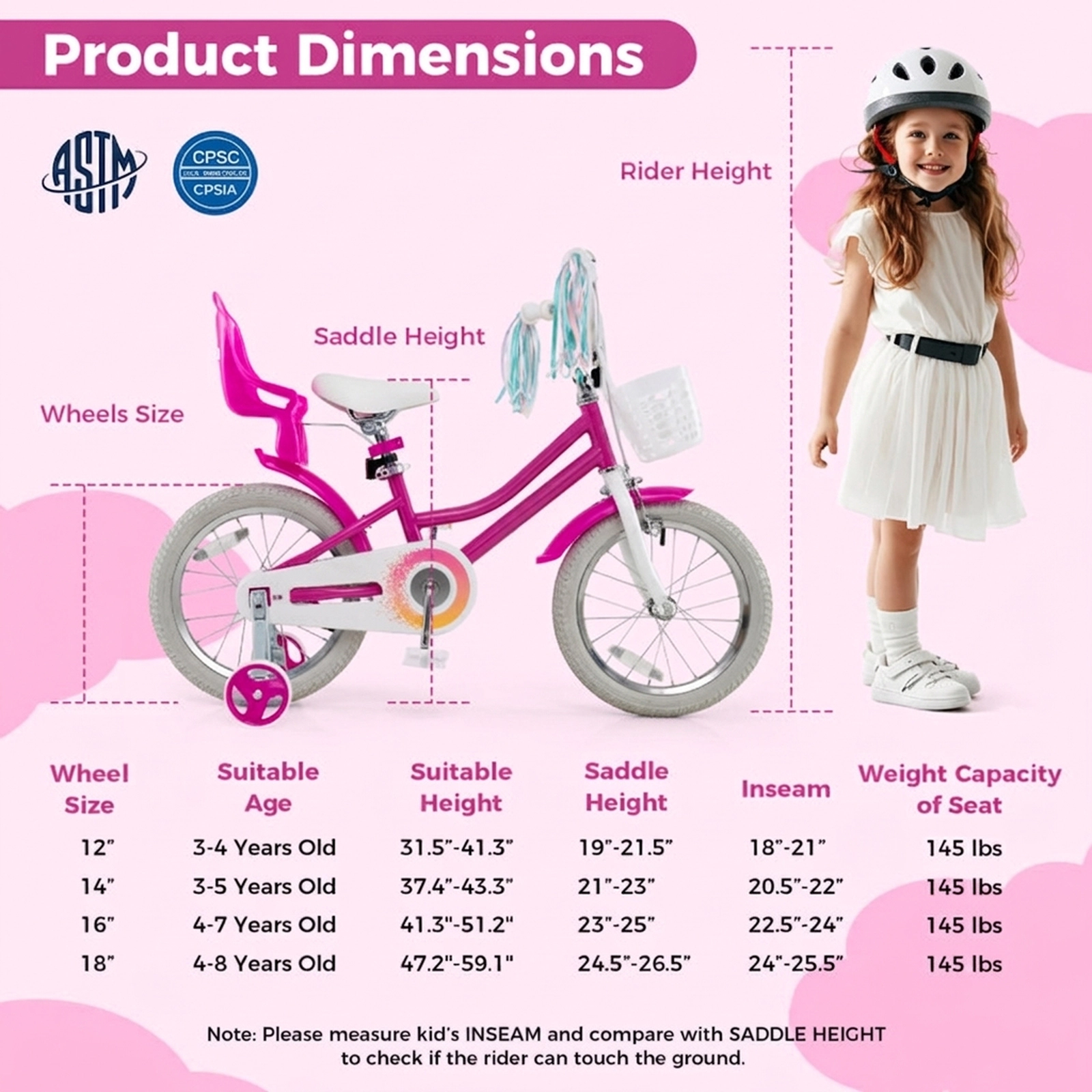 SUGIFT Kids Bike 16 Inch with Training Wheels and Dual Brake System 145-lb Capacity Ages 4-7 Years Rose Red Bicycle