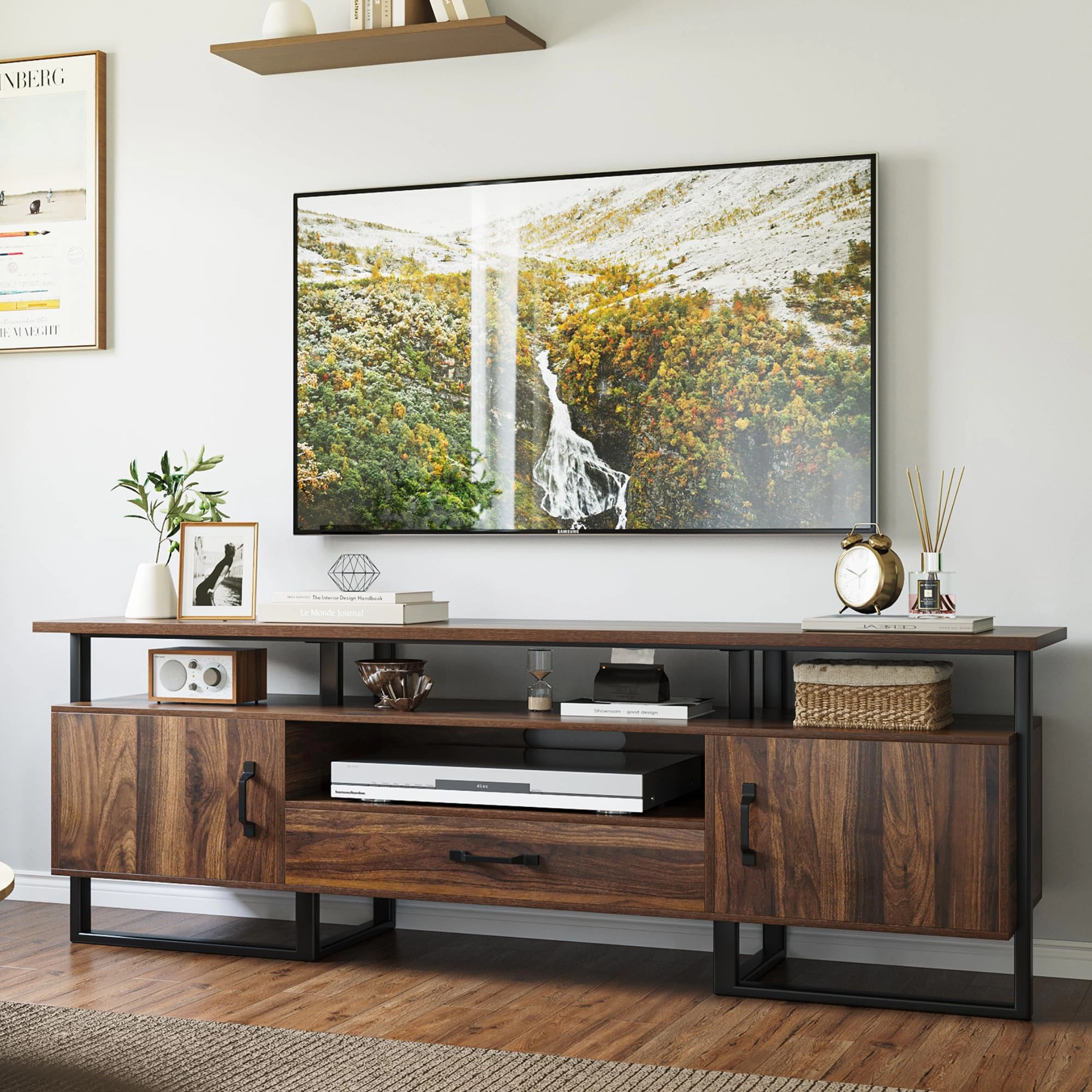 BebreezChic TV Stand for 75 Inch TV, Entertainment Center with Storage and Drawer, Industrial Media TV Console Cabinet