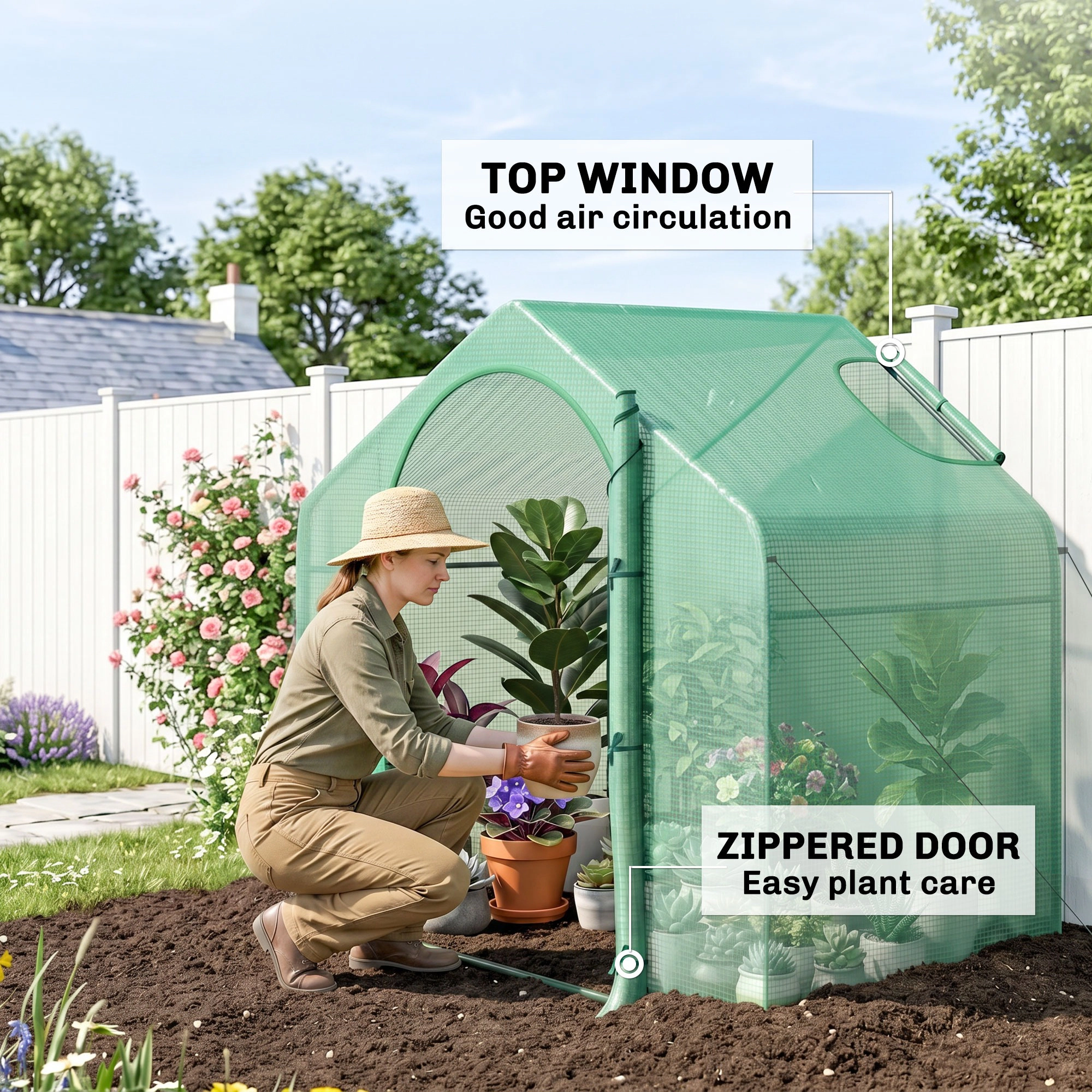 HONGGE 6' x 3' x 5' Portable Walk-in Greenhouse, Cover, Steel Frame Garden Hot House, Zipper Door, Top Vent for Flowers