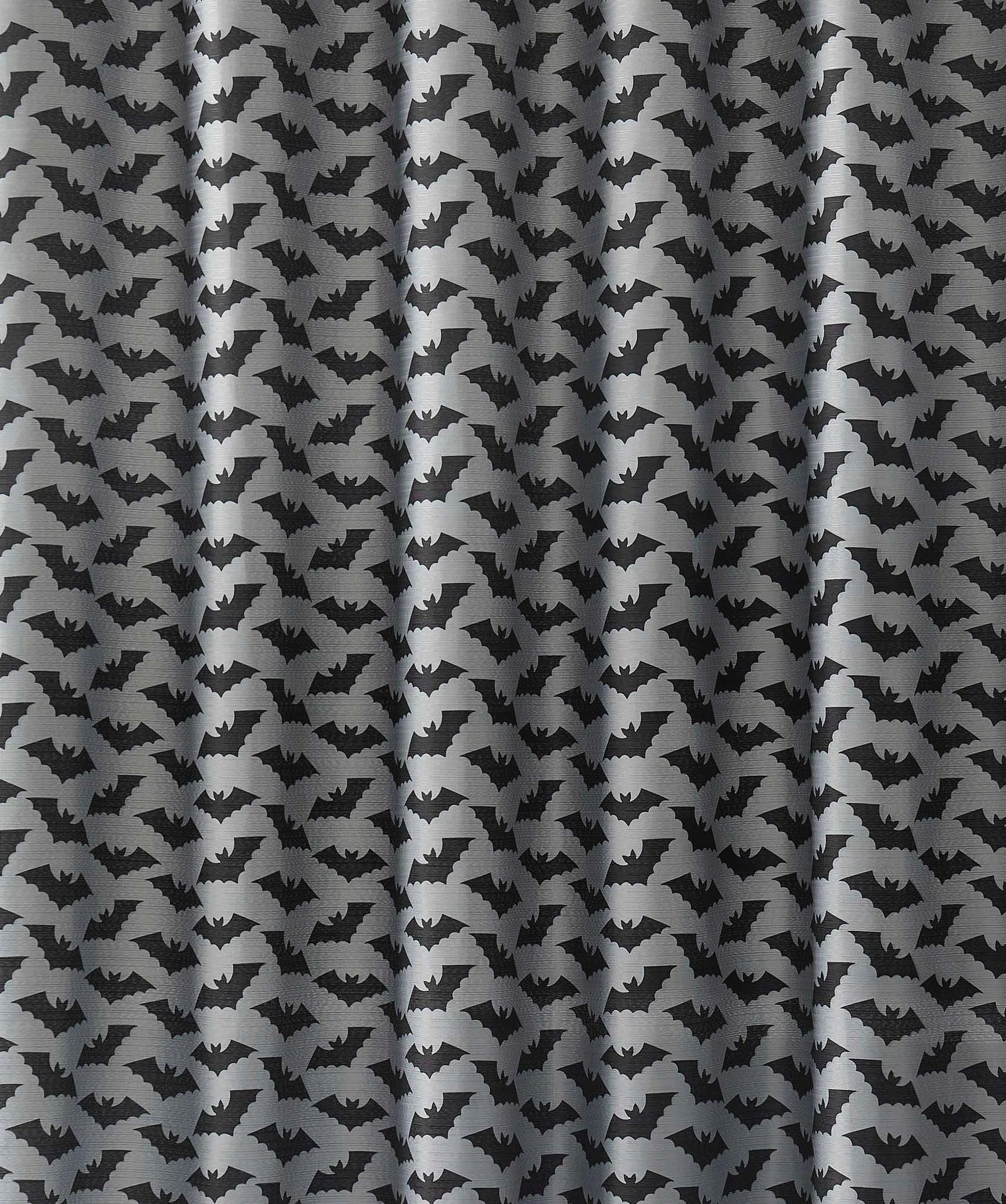 Kate Aurora Halloween Accents Gray & Black Friendly Bats Fabric Shower Curtain