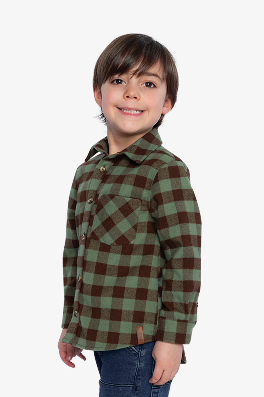 Deux par Deux Boys Brushed Plaid Flannel Button Front Shirt with Chest Pocket