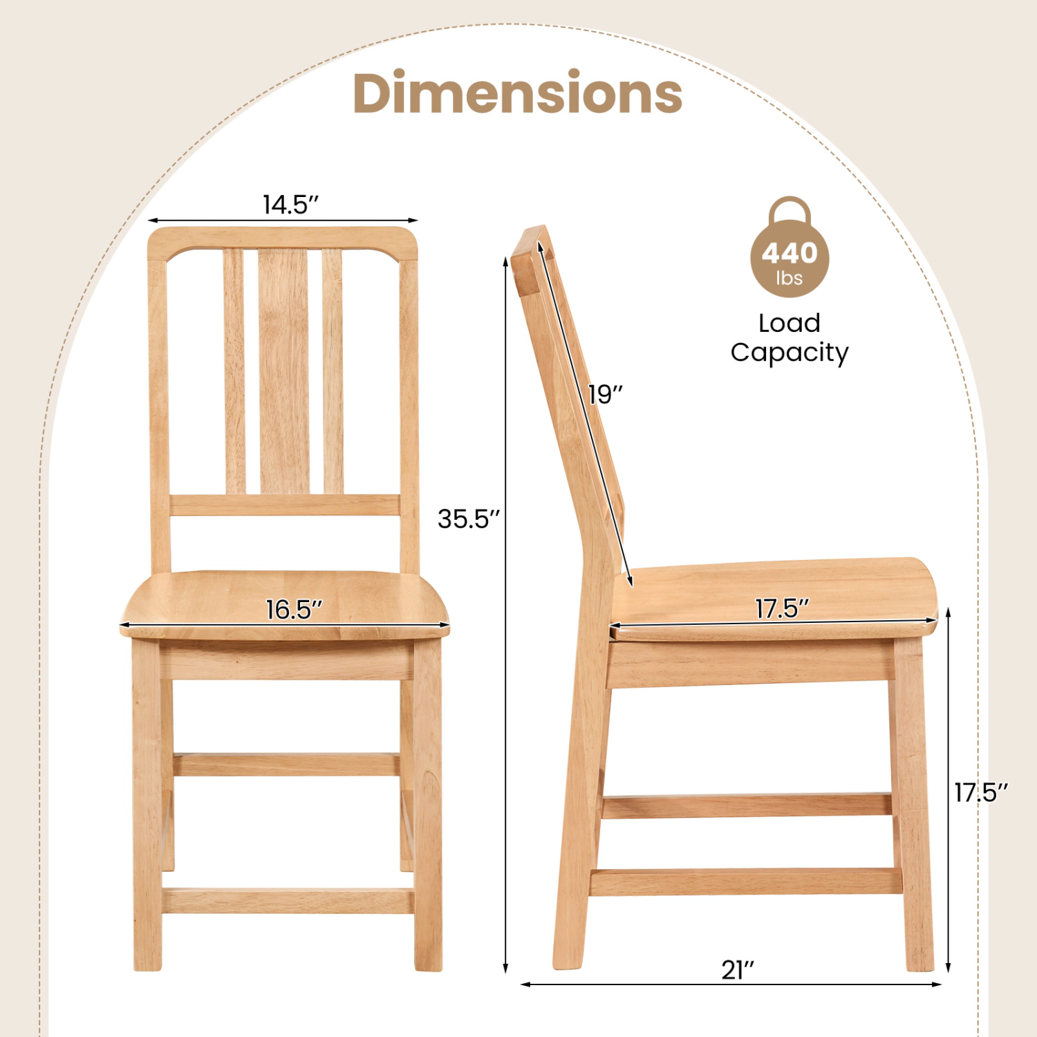 LJG Rubber Wood Dining Chairs Set of with Hollowed Backrest