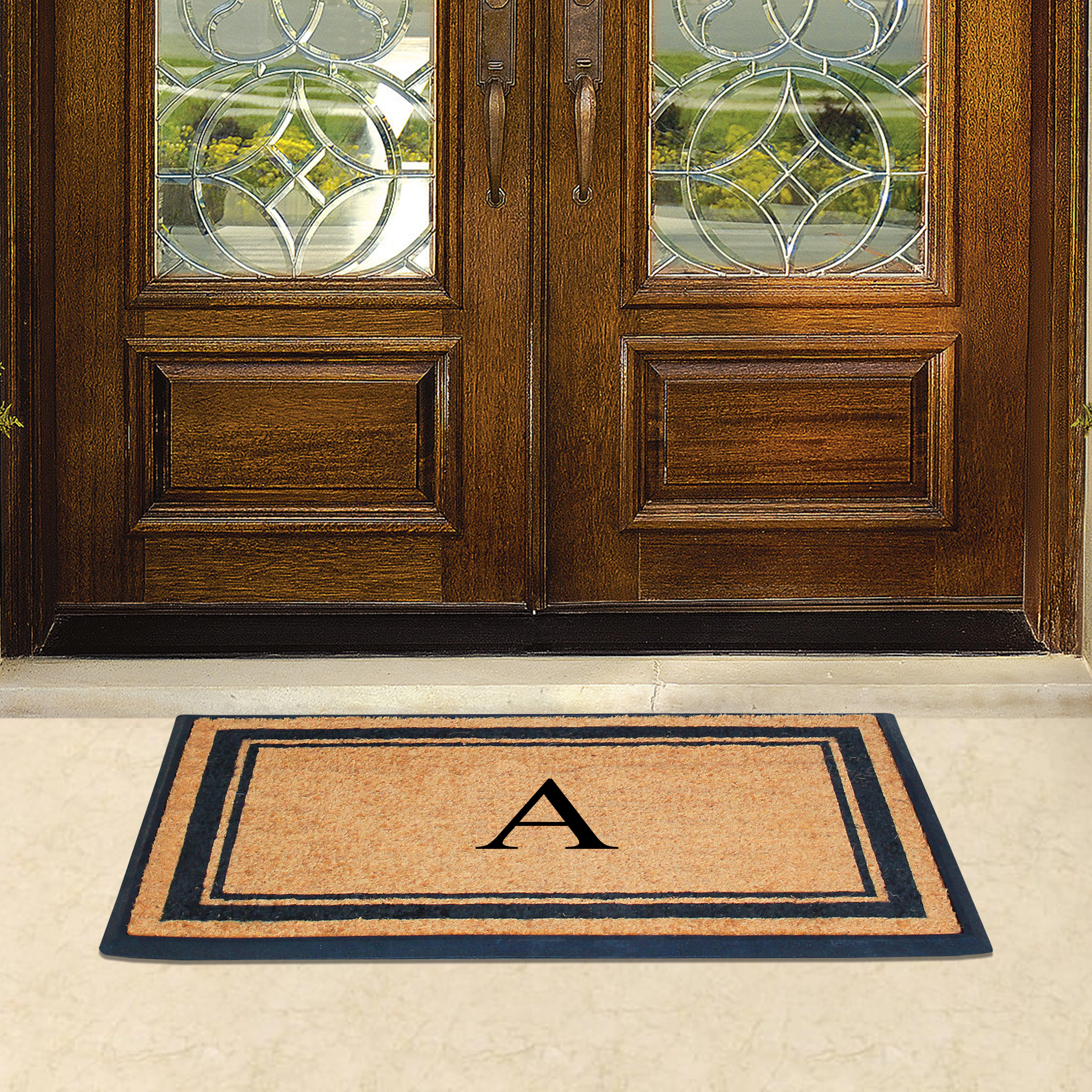 A1 Home Collections Natural Coir & Rubber Front Door Mat Heavy Duty Outdoor Doormat 30 x 48 Letter M
