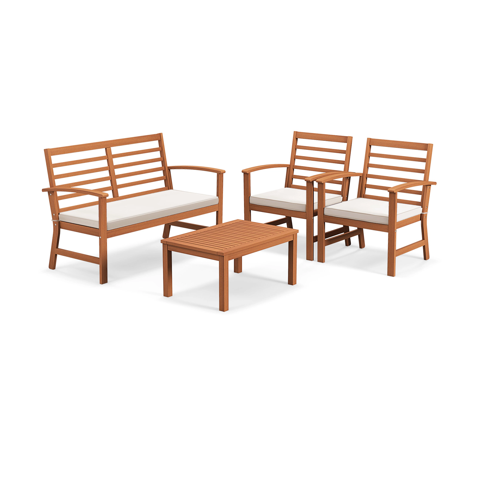 LJG 4 Pieces Outdoor Furniture Set with Stable Acacia Wood Frame