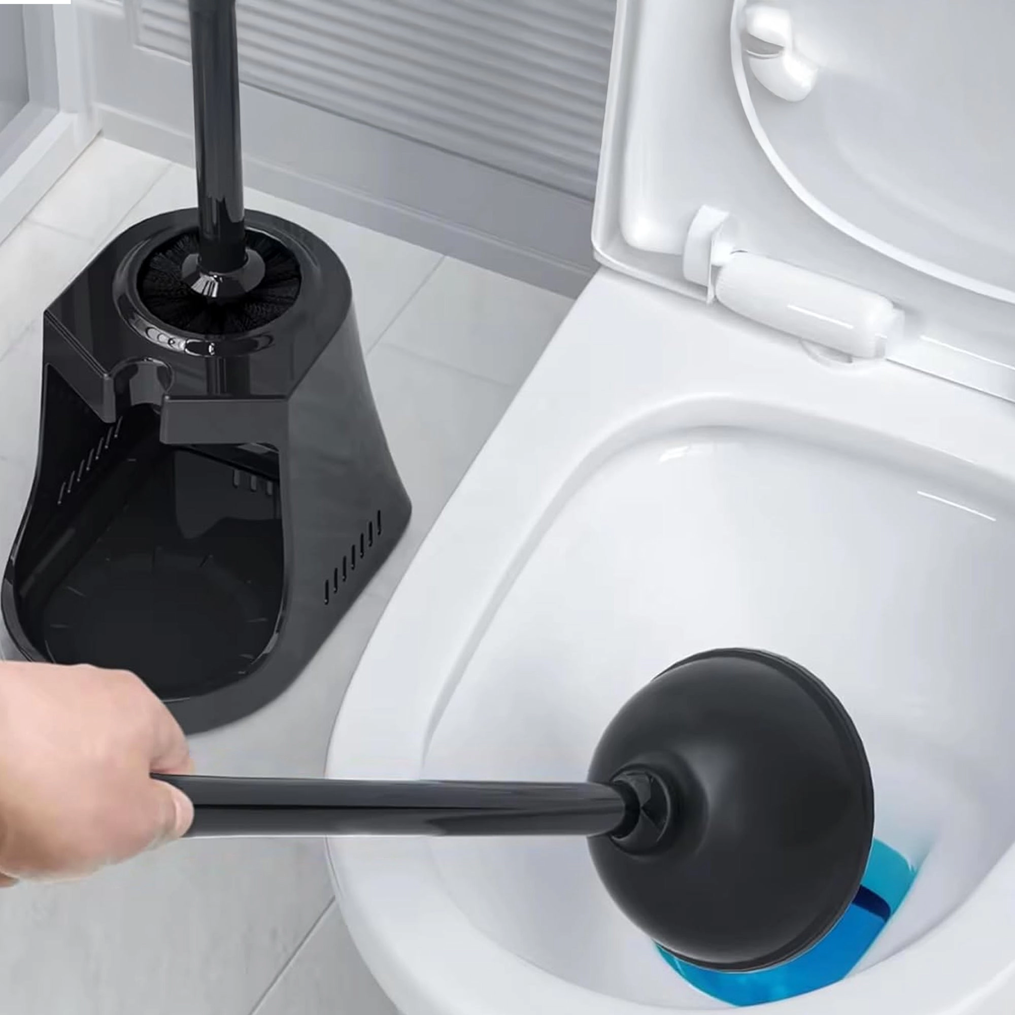 Cheer Collection Dual Action Toilet Plunger and Bowl Brush Set with Compact