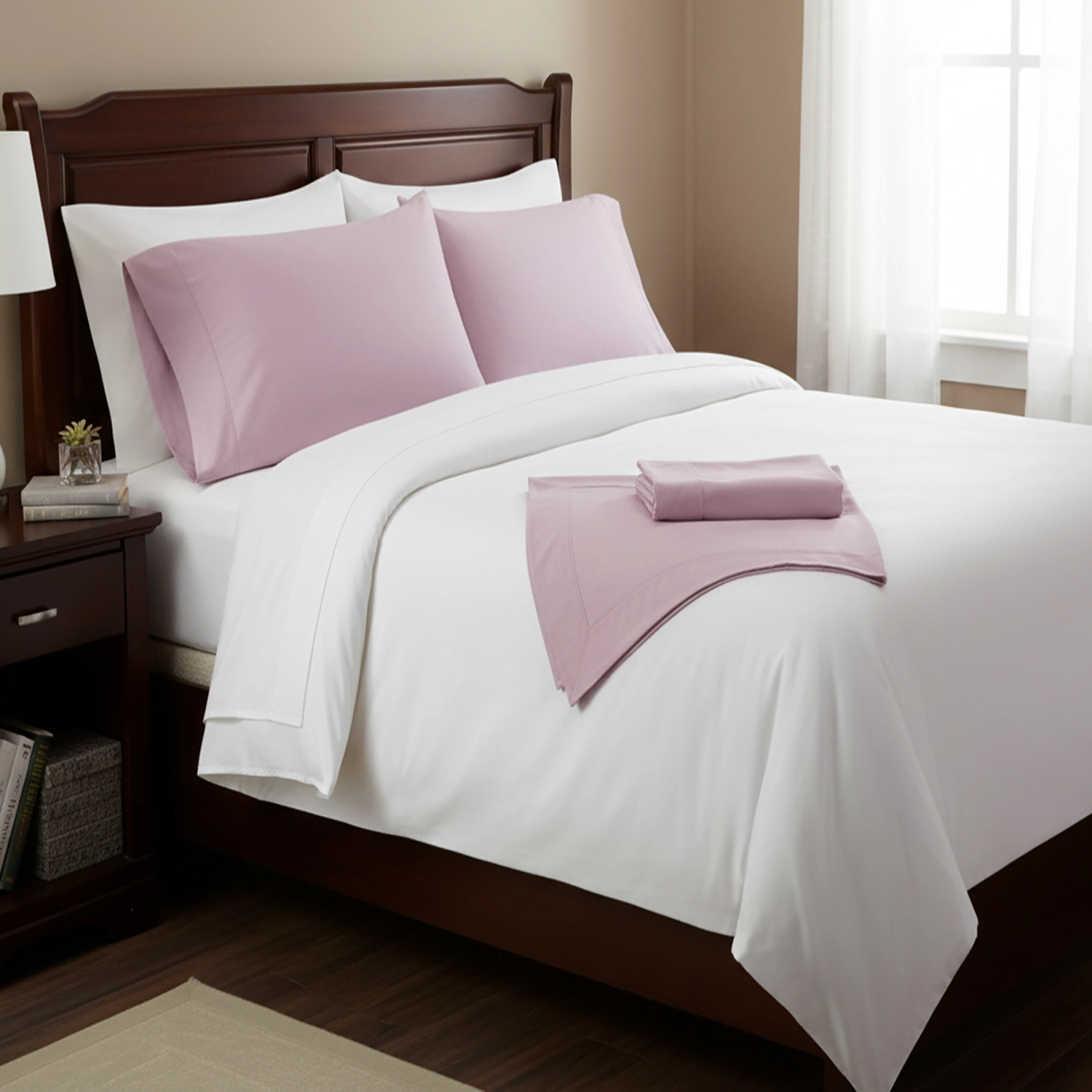 Castle Hill Premium Lightweight Thread Count Cotton Sateen 4 Pieces Sheet Set Queen Lavander