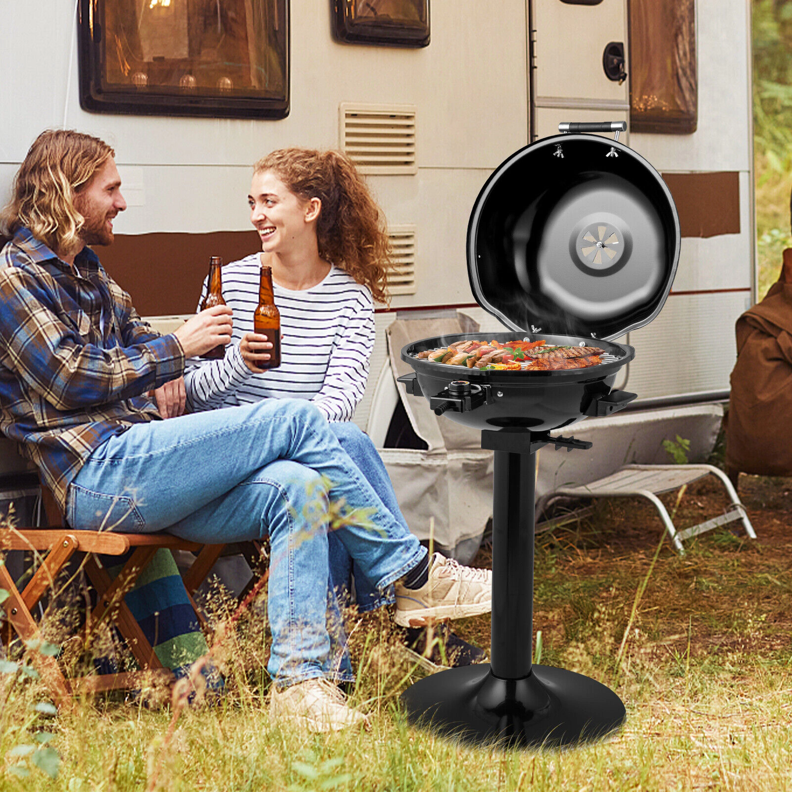 SUGIFT 1600W Black Portable Electric Grill with Removable Non-Stick Rack 20.5-in W 17.5-in D 32.5-in H