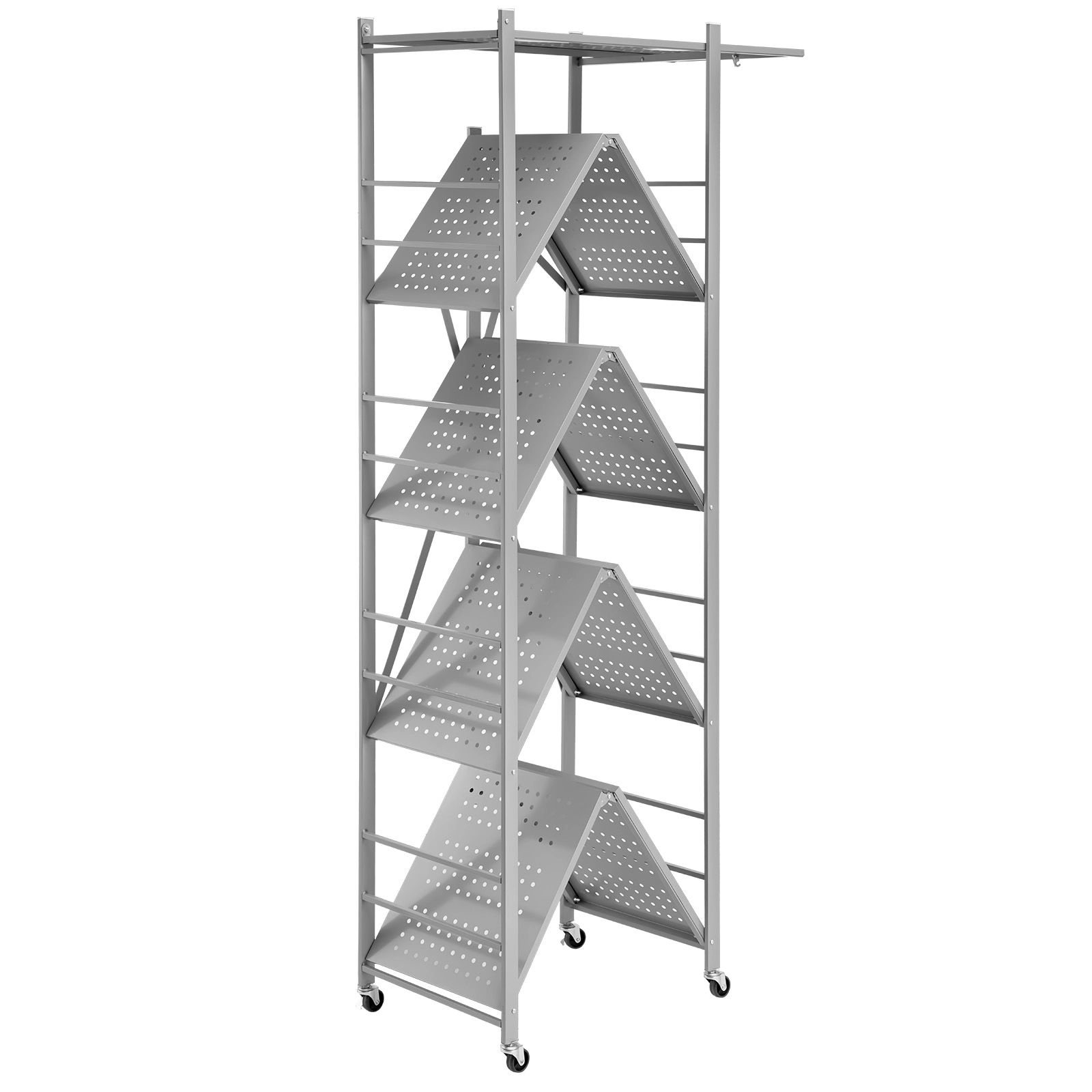 Flynama XJ Folding Storage Shelf with Wheels 5-Tier No Assembly Organizer Shelf Grey