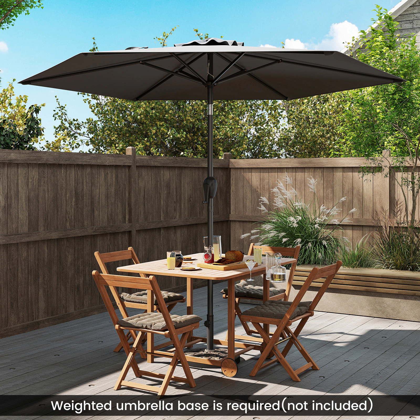 SUGIFT 7.5-ft Gray Small Market Table Patio Umbrella with Push Button Tilt Crank Lift and Vented Canopy