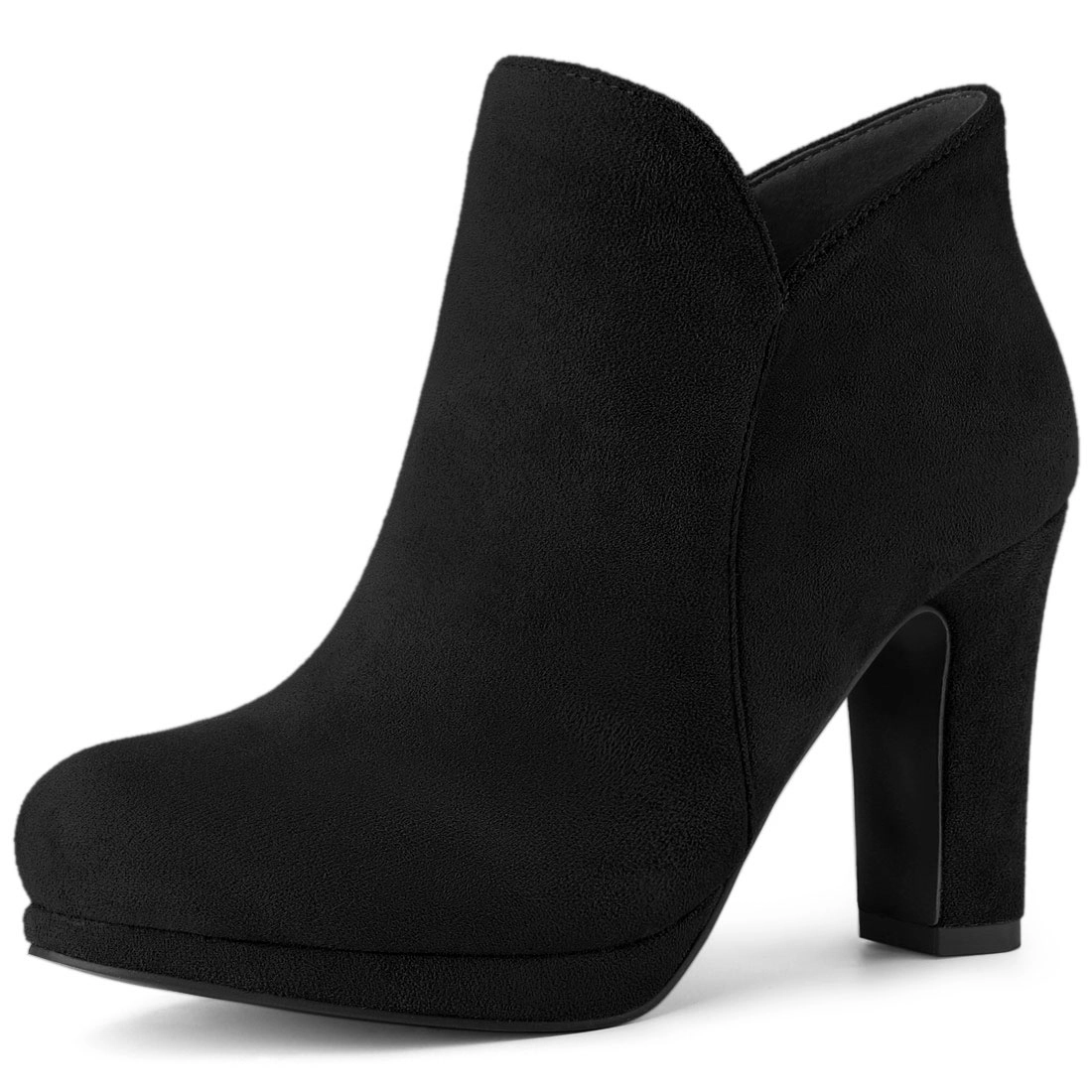 BLISSFUL STEP Women's Round Toe Chunky Heeled Ankle Heel Boots