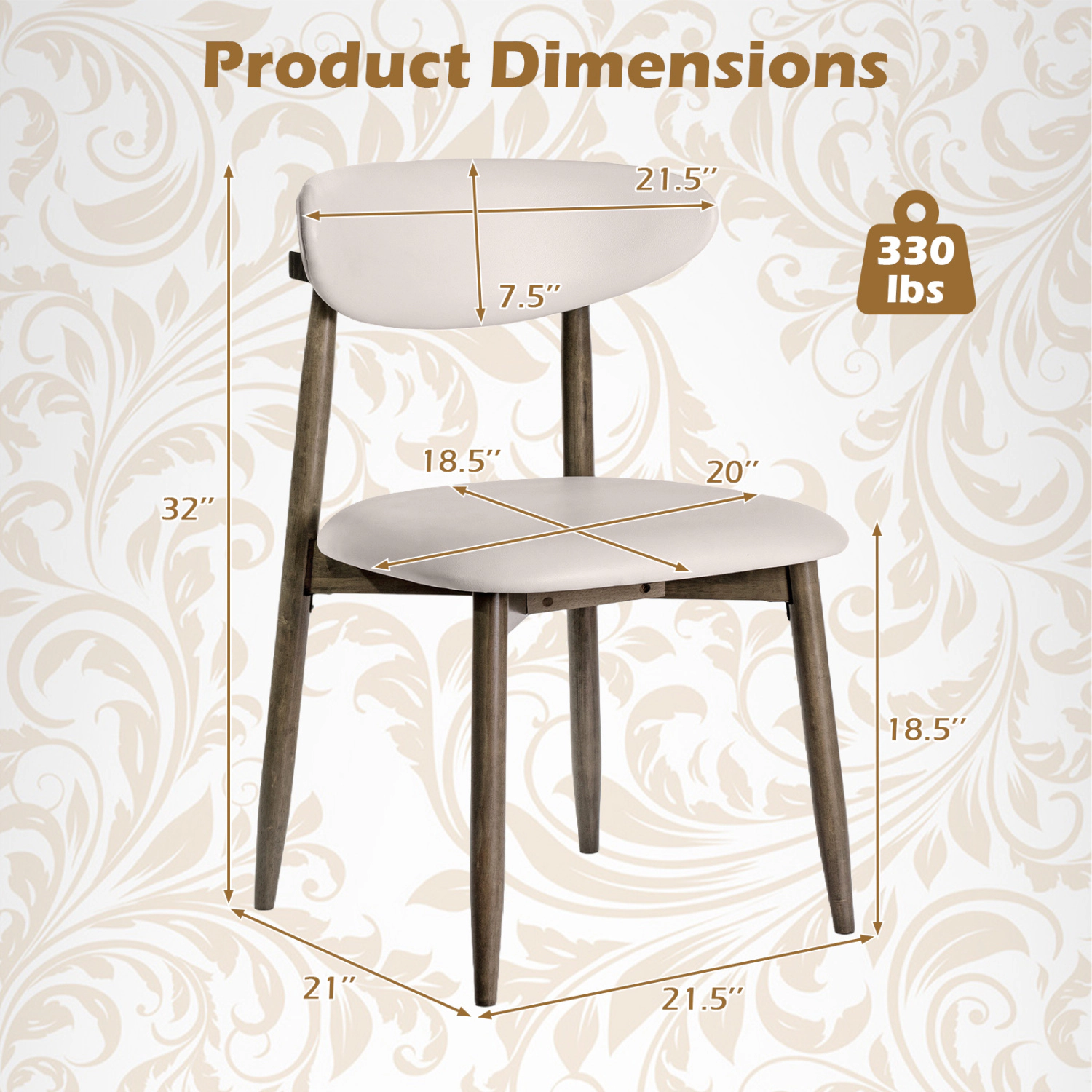 LJG Set of 2 Wooden Modern Upholstered Dining Chairs with Curved Backrest