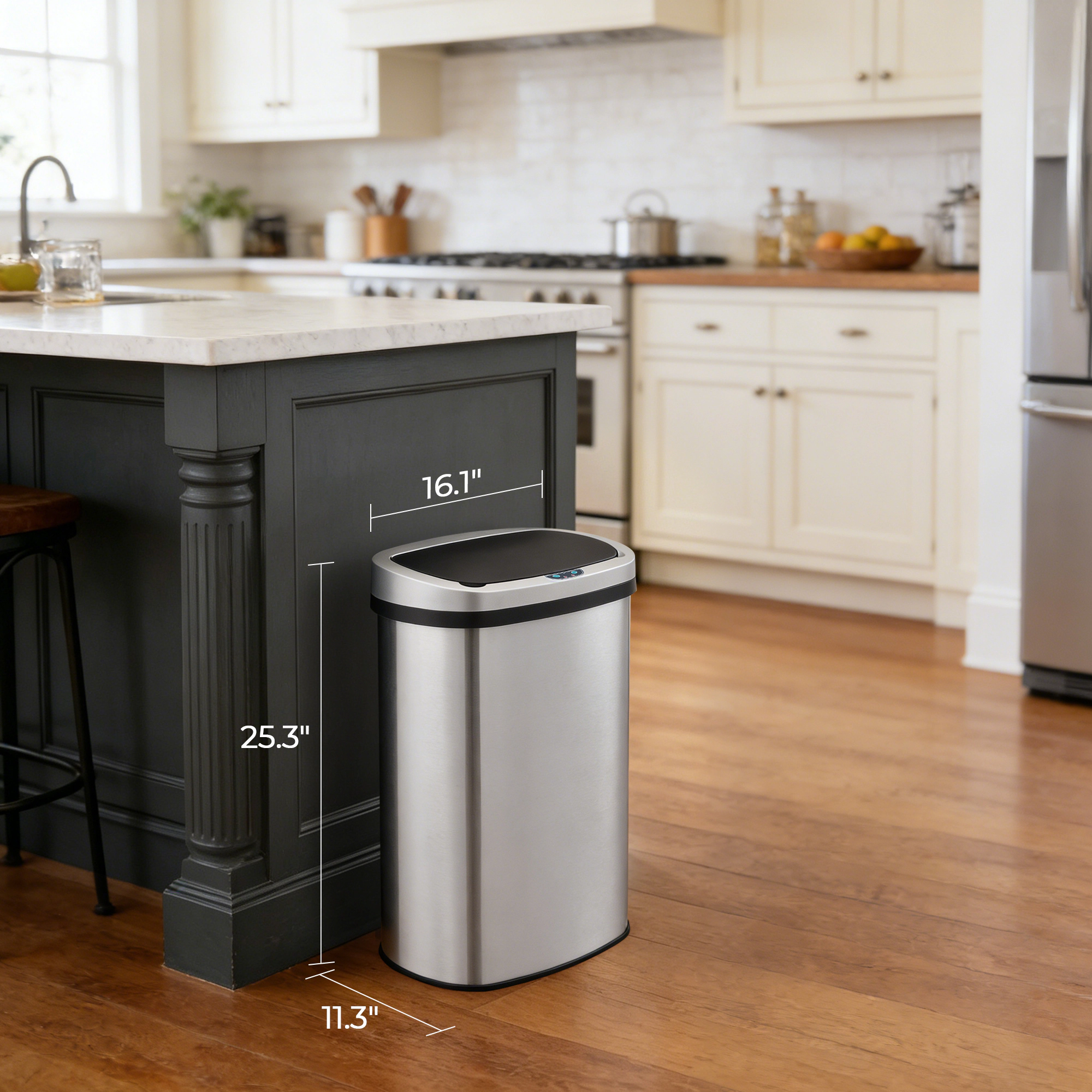 Innovaze 13 Gal./50 Liter Stainless Steel Oval Motion Sensor Trash Can for Kitchen
