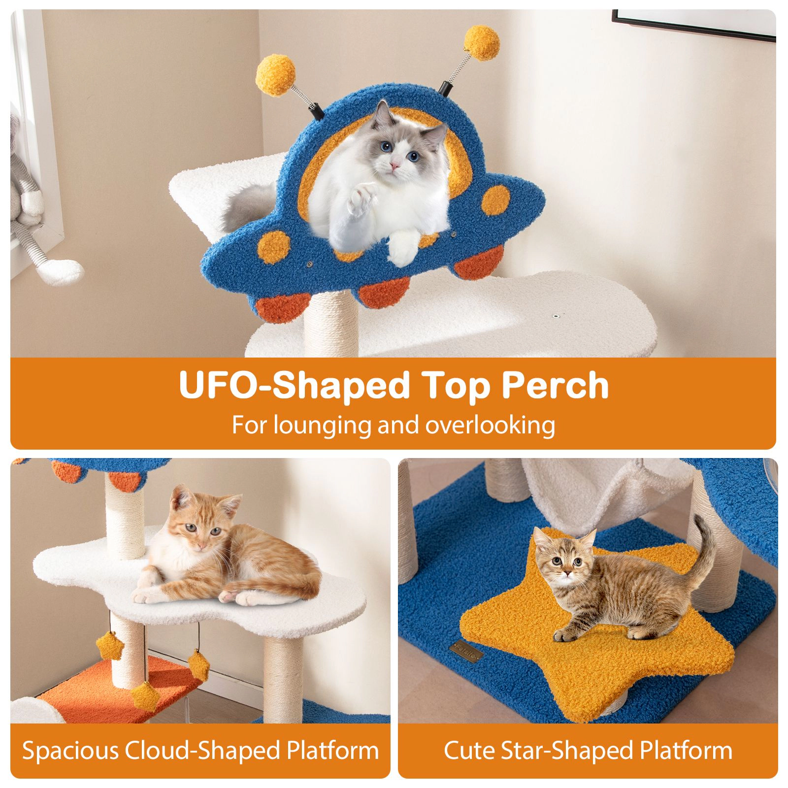 SlickBlue 49" Space Cat Tree with Capsule, Hammock & Scratching Posts