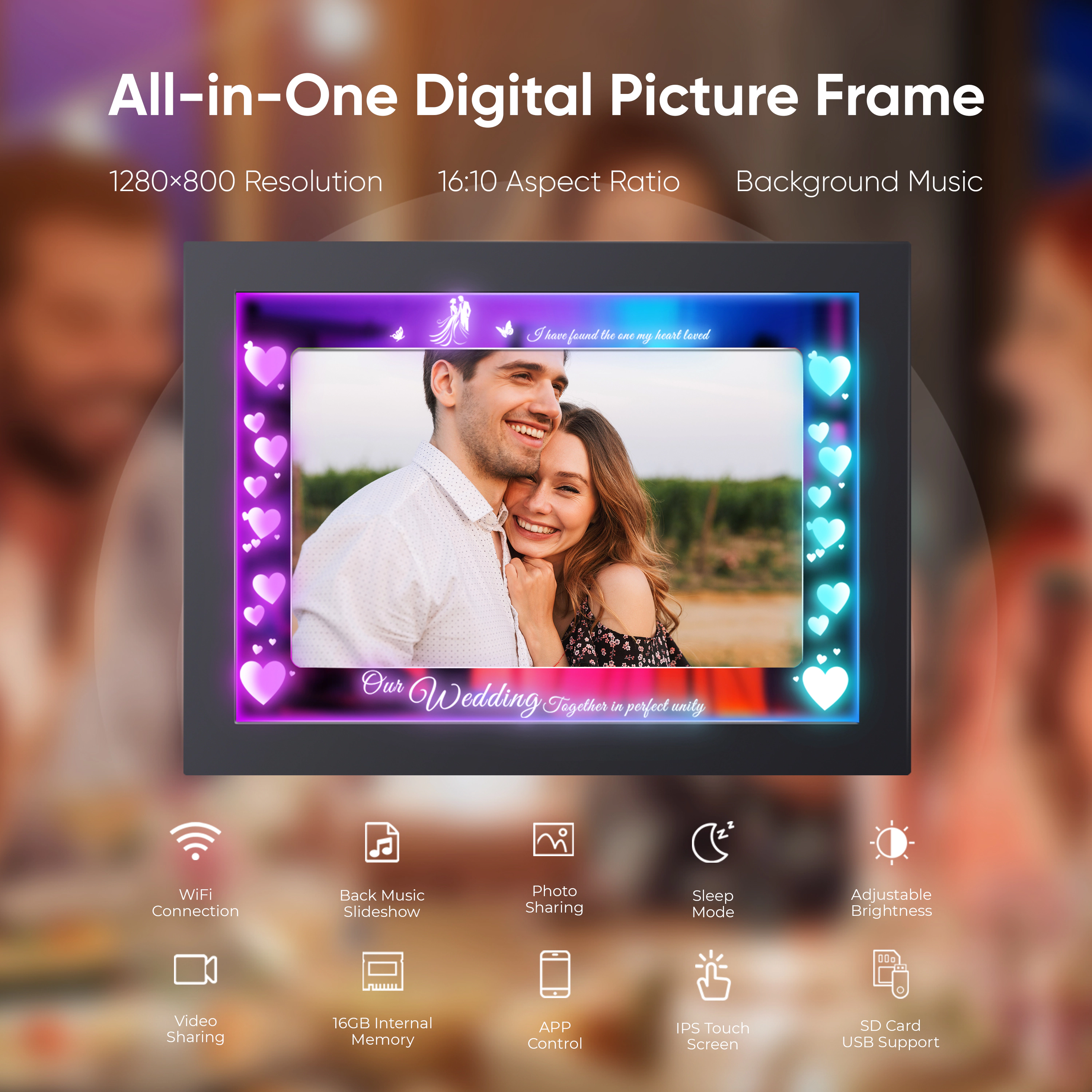 Eco4life 10.1" WiFi RGB Digital Picture Frame Wedding Gift for Women