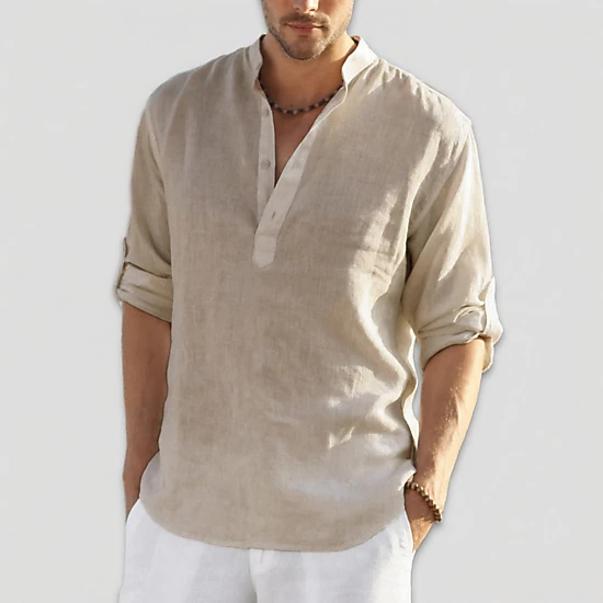 COOFANDY Men's Regular Fit Lightweight Linen Long Sleeve Henley Shirt