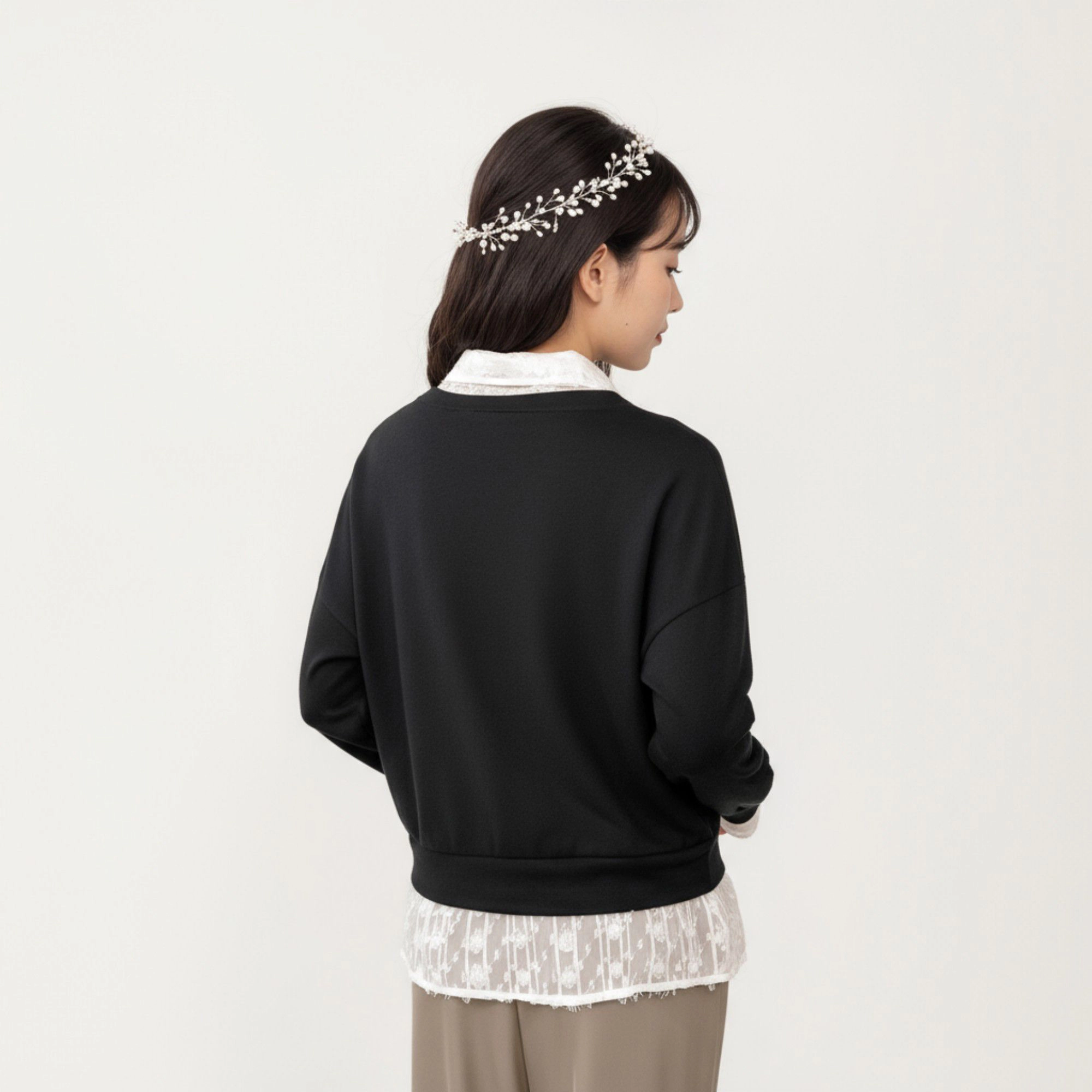 Anna-Kaci Women's Layered V-Neck Pullover Top with Lace Hem Long Sleeves