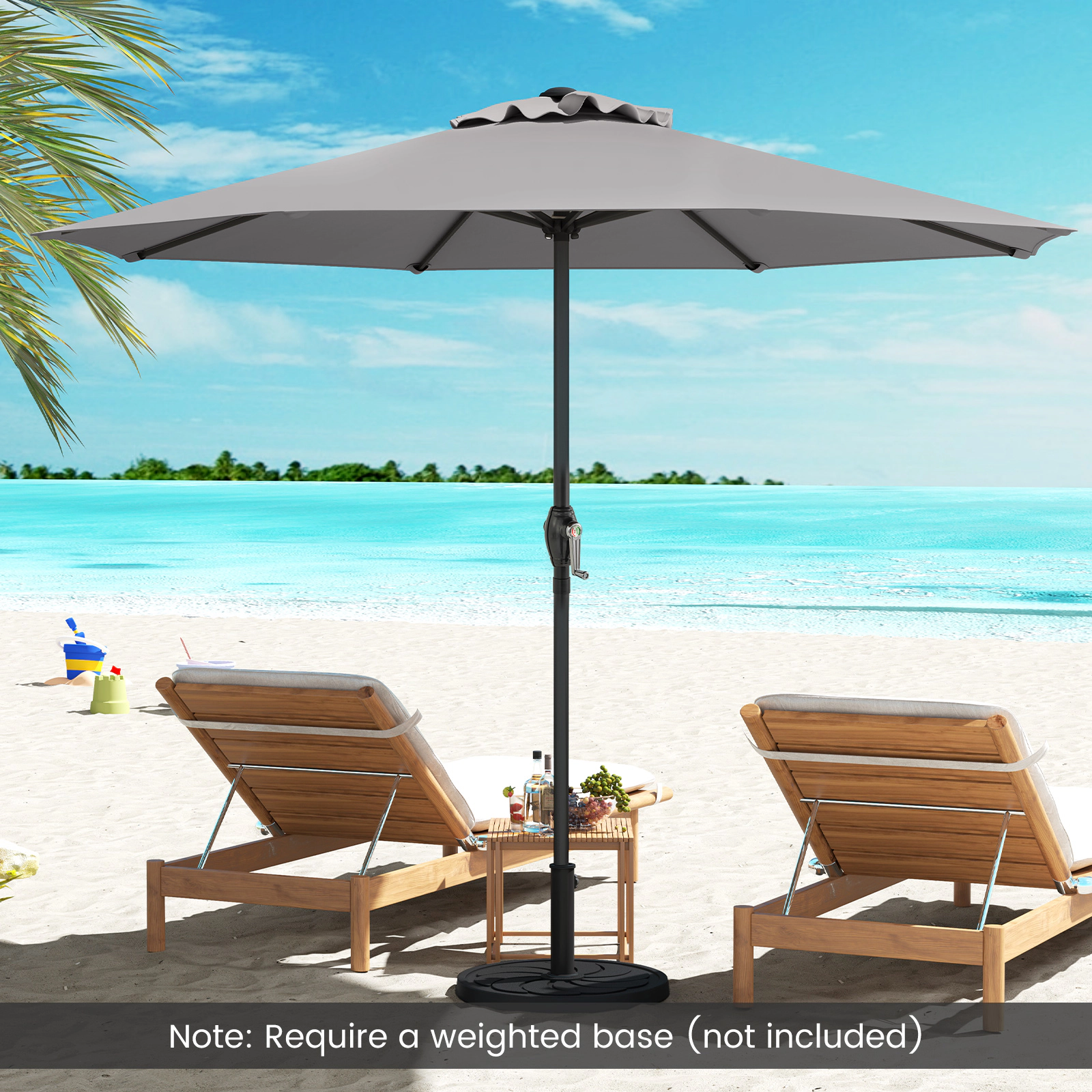 SUGIFT Powder-Coated Heavy Duty Market Patio Umbrella with Crank Handle and 8 Metal Ribs 9.5-lb Net Weight Gray