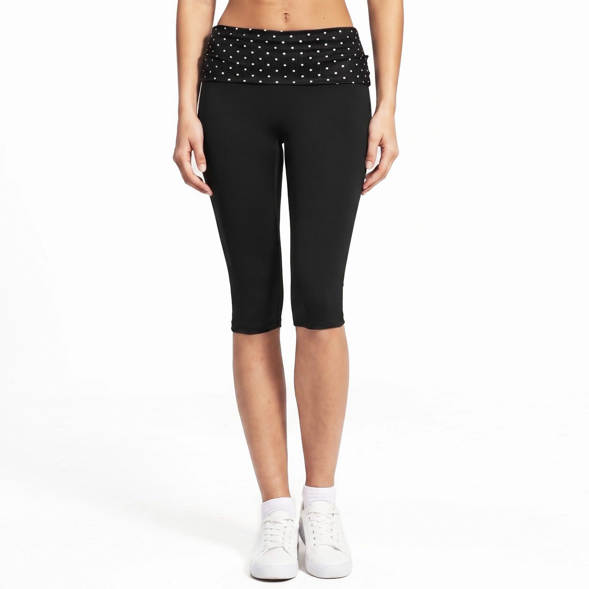 Anna-Kaci Women's Polka Dot Foldover Waist Capri Leggings Fitted Cropped Yoga Pants