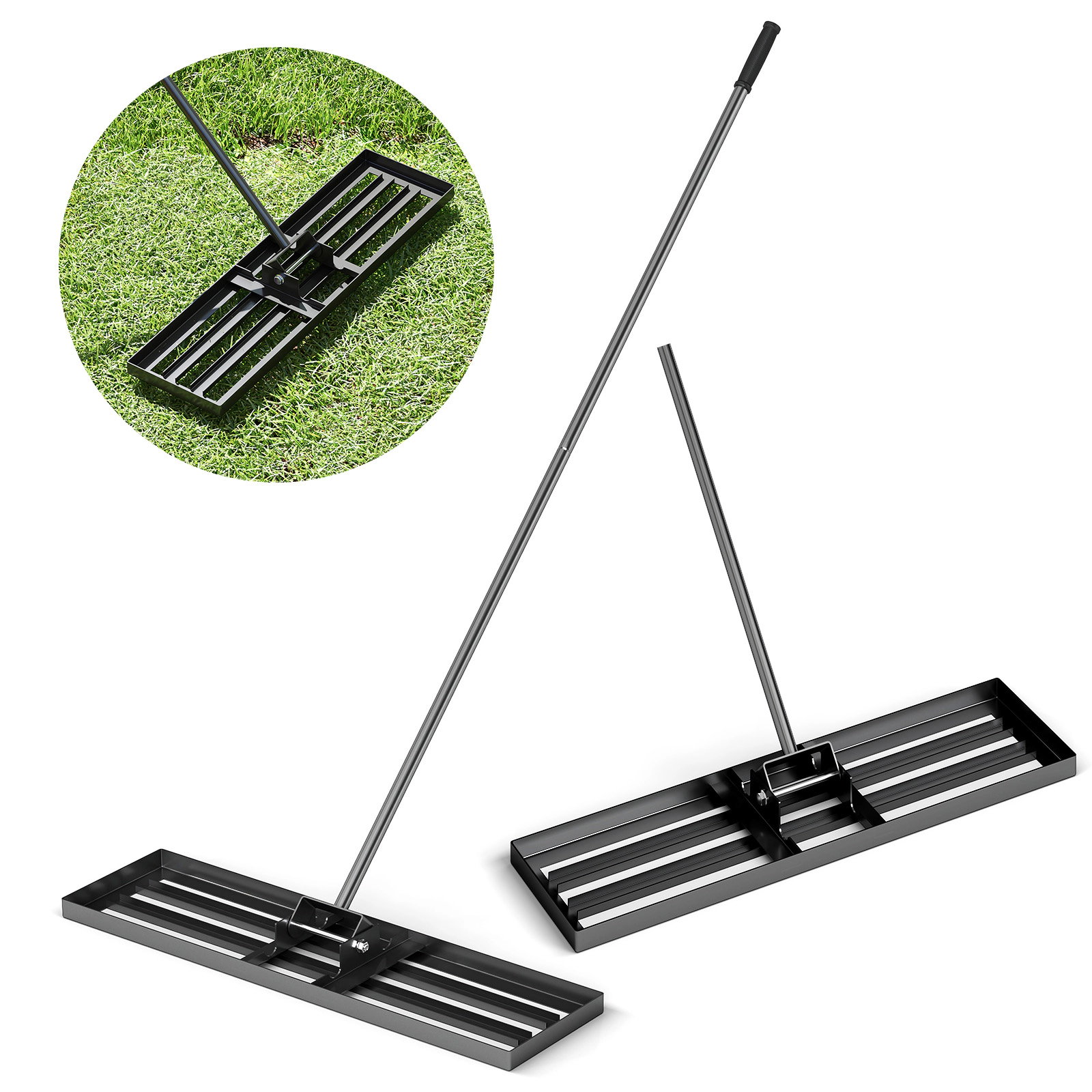 SUGIFT Black Lawn Leveling Rake with 67-in Long Handle and PVC Grips for Topdressing 36-in W 10-in D