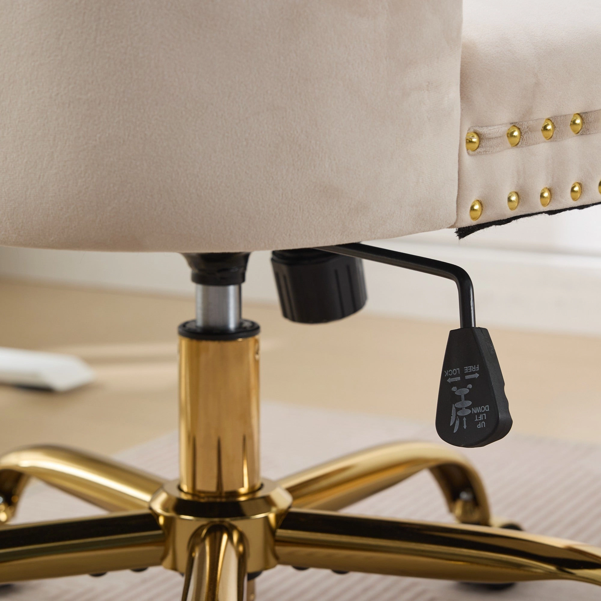 Platinum-Level Office Chairs Beige Velvet Tufted Office Chair, Modern Swivel Desk Chair