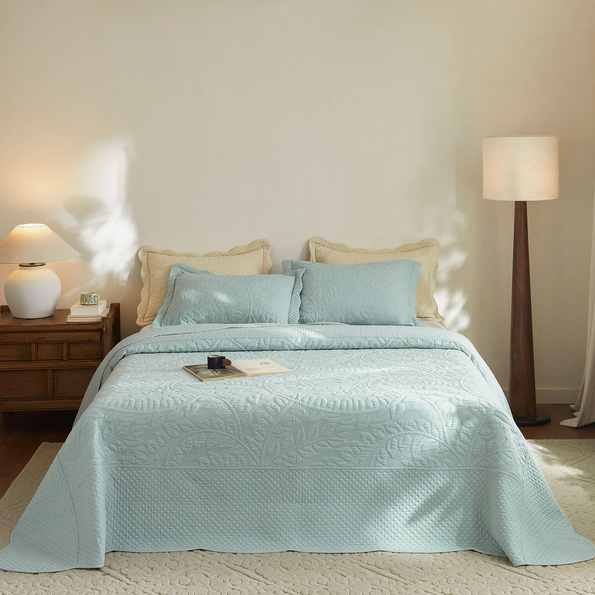 MarCielo 3 Piece 100% Cotton Quilt Bedspread Set, Oversized Solid color Coverlet Set