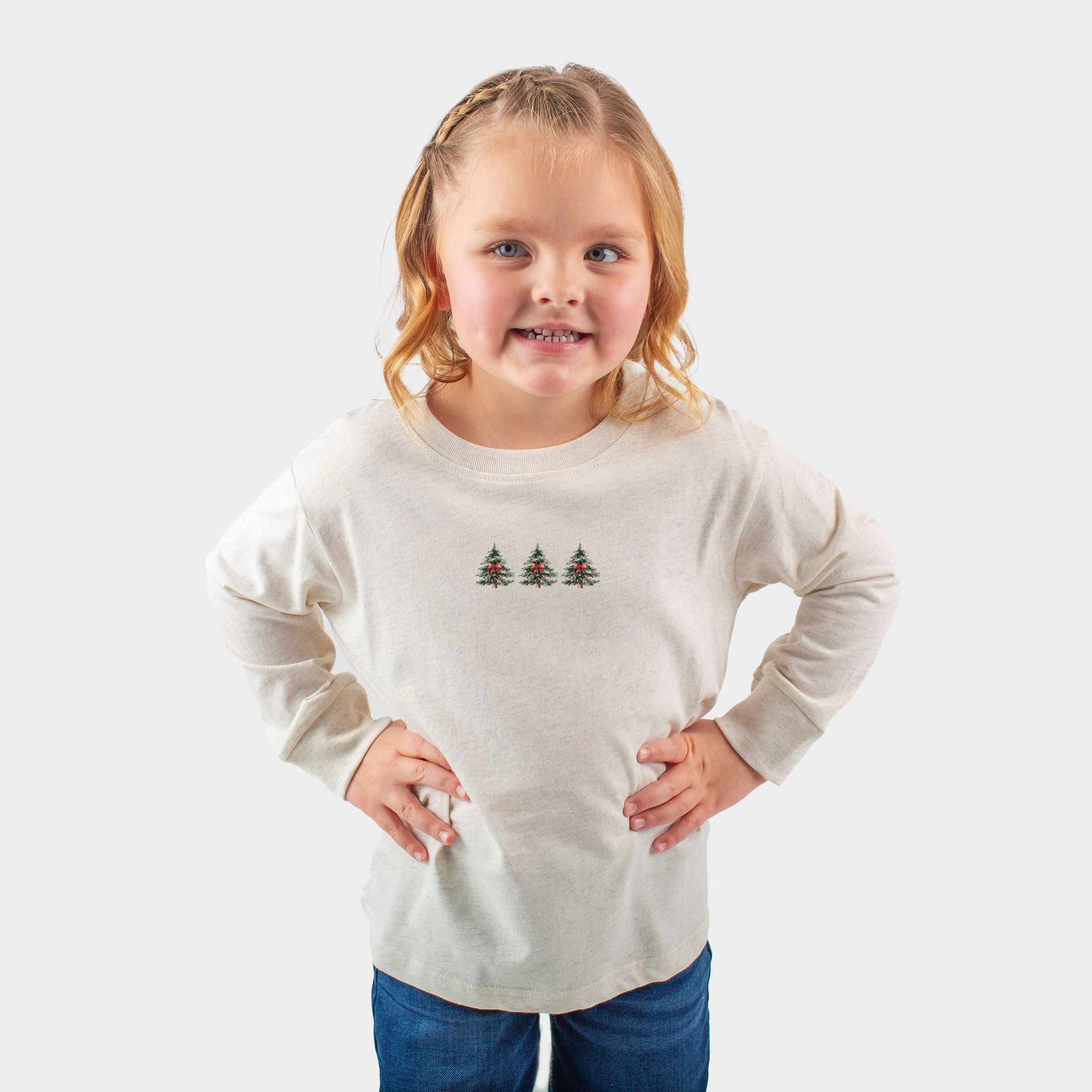 The Juniper Shop - Toddler Long Sleeve Graphic Tee Coquette Christmas Trees