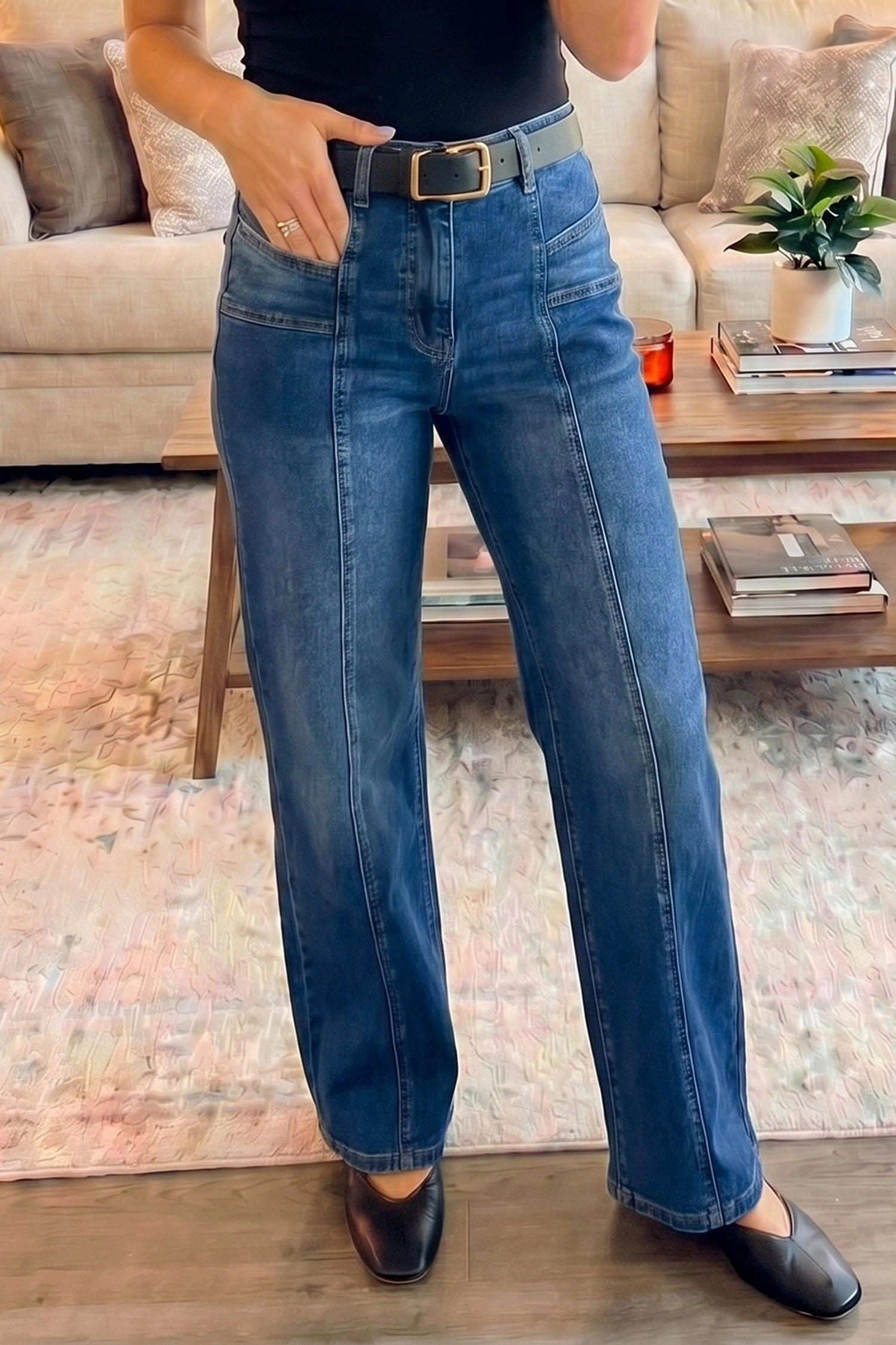 Threaded Pear Womens Yusra Seam Detail Shift Jeans