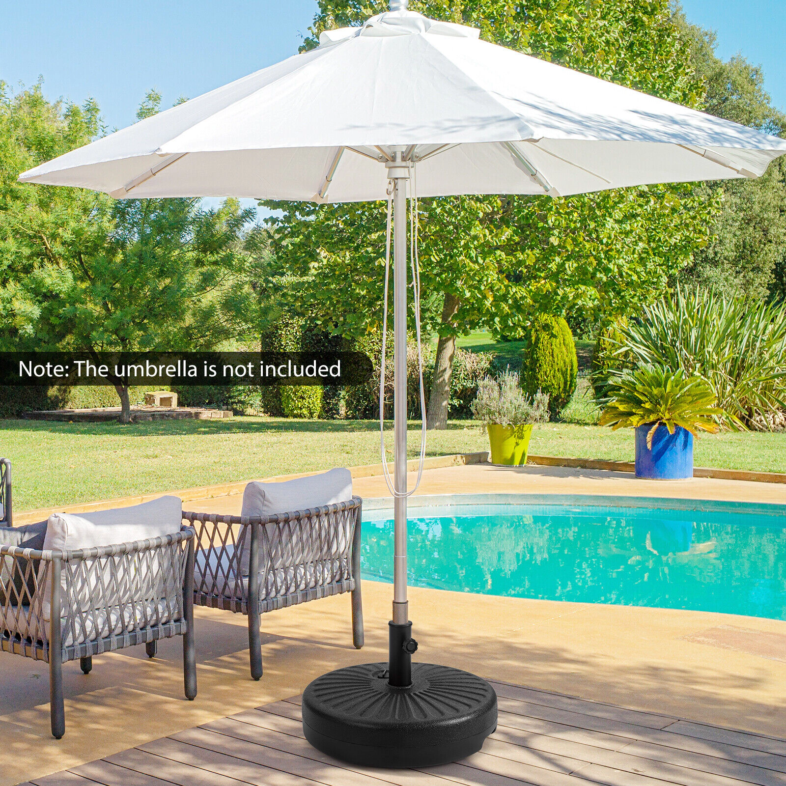 Slickblue Outdoor Umbrella Base 20 Inch Round Fillable Stand for Patio Deck Garden Umbrella Holder