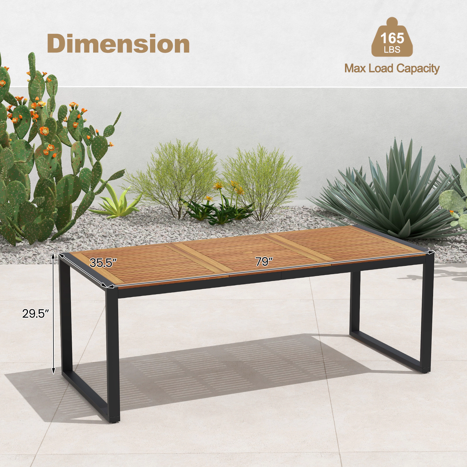 SUGIFT 79-in Acacia Wood Patio Dining Table for 8 with Umbrella Hole