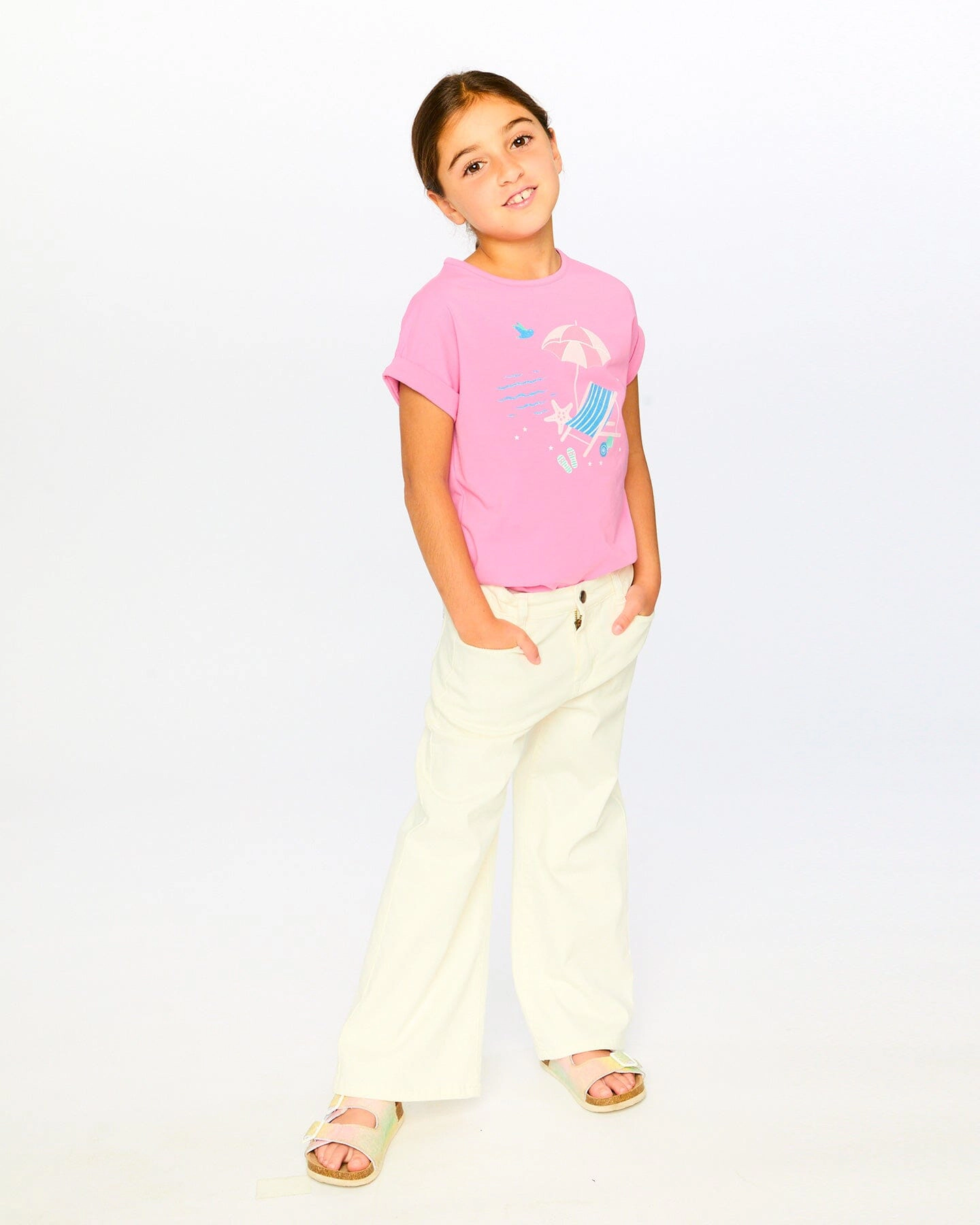 Deux par Girls Organic Cotton Jersey Cuffed Graphic T-Shirt