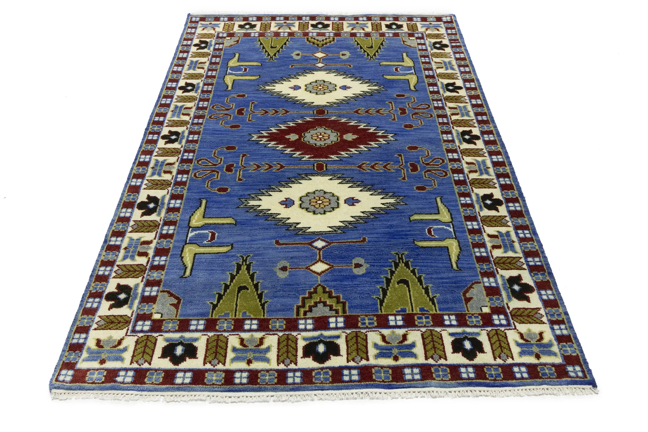 Magic Rugs 5'0 X 8'0 Hand Knotted Kazak Blue Geometric Wool Rug